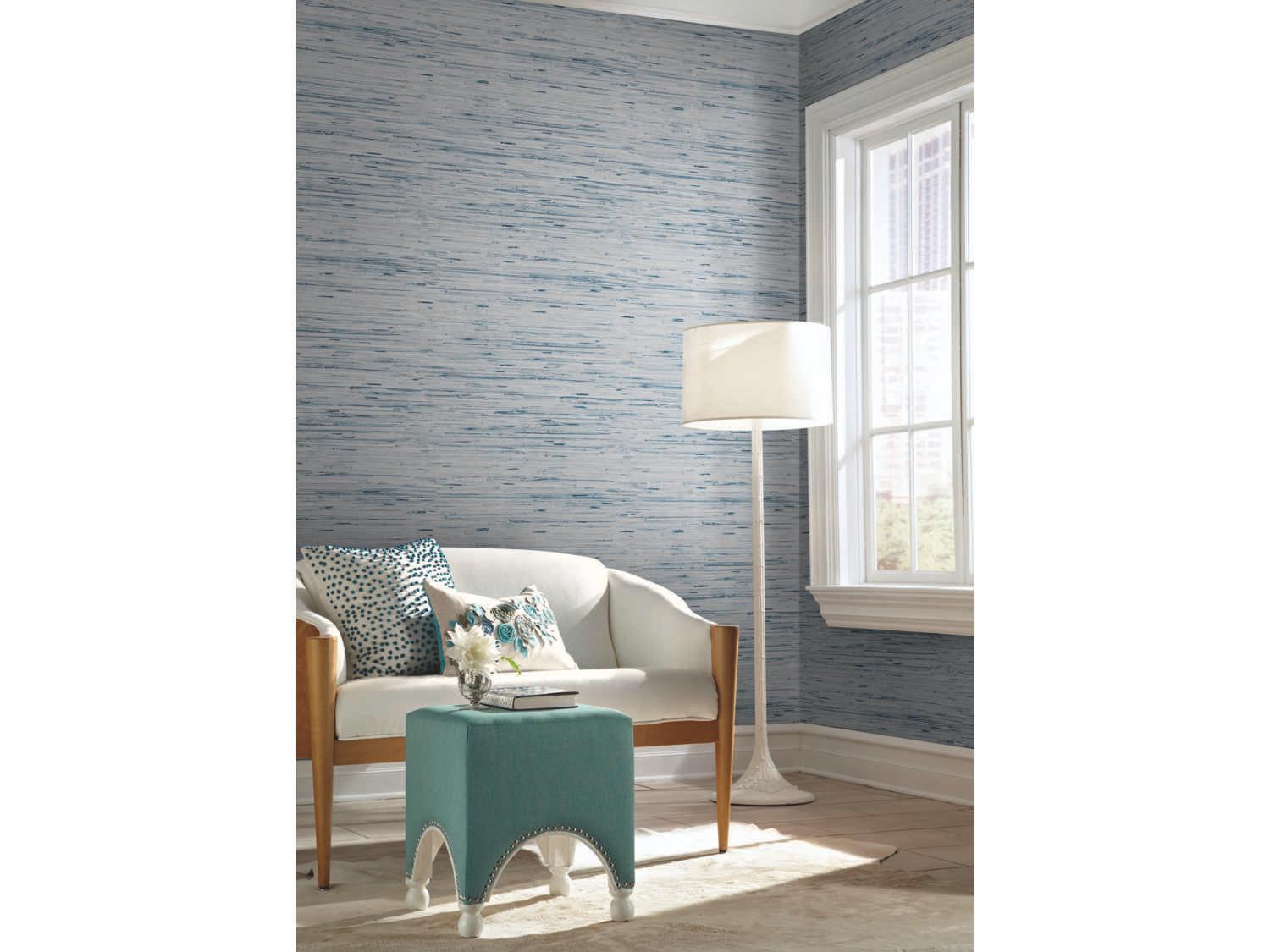 York Wallcoverings Grasscloth Resource Library Light Gray / Blue Lustrous Grasscloth Wallpaper 