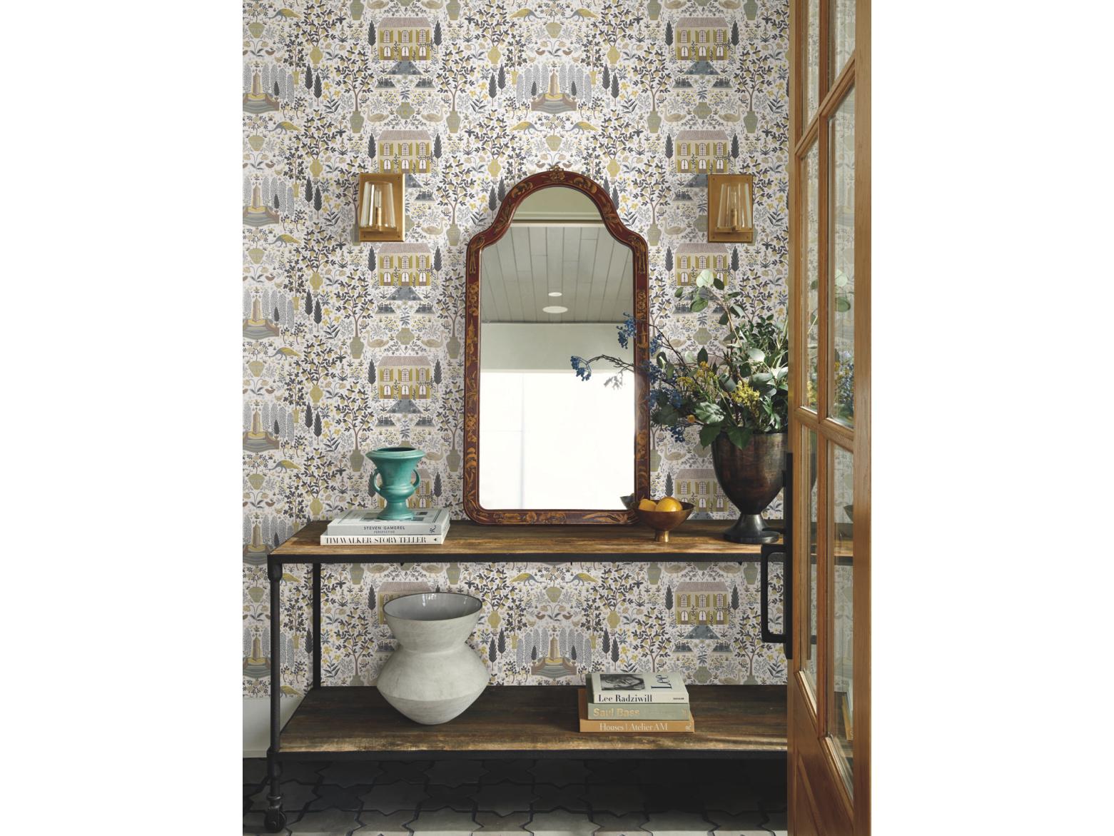 York Wallcoverings Linen / Gold Camont Wallpaper