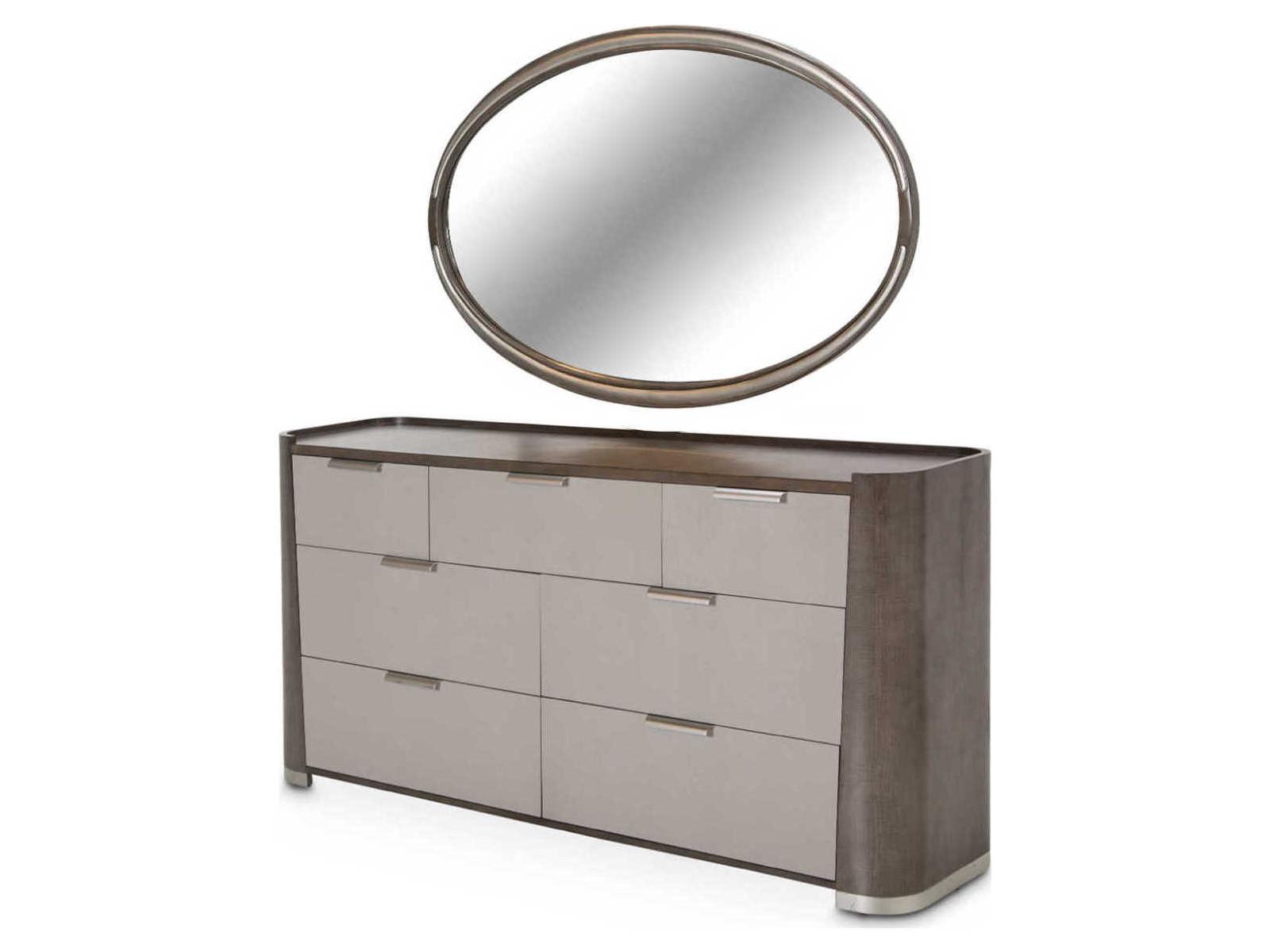 Michael Amini Roxbury Park 7-Drawers Gray Double Dresser with Mirror Set
