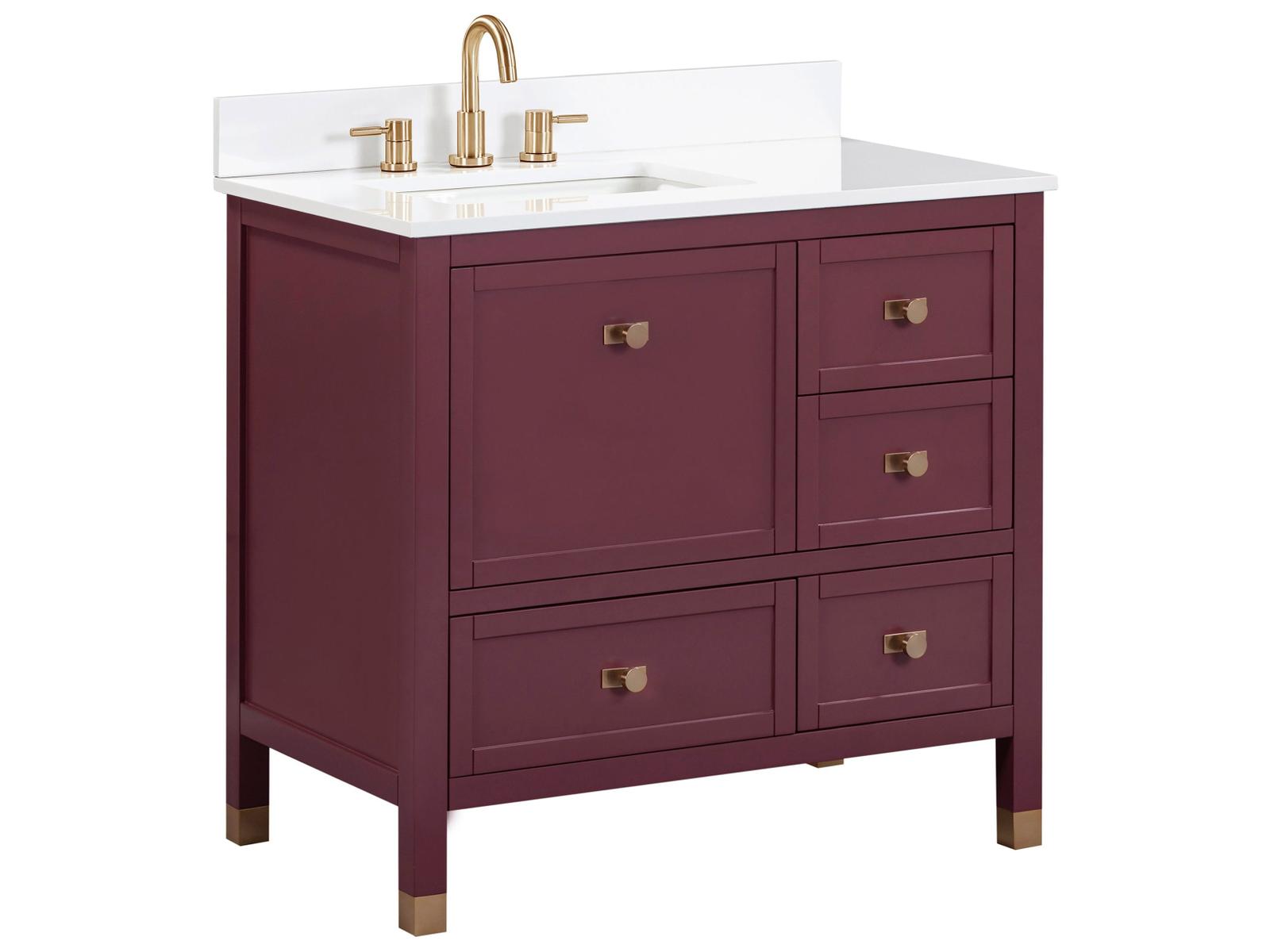 Avanity Alana 37 in. Single Sink Bathroom Vanity in Burgundy Red with White Engineered Stone Top