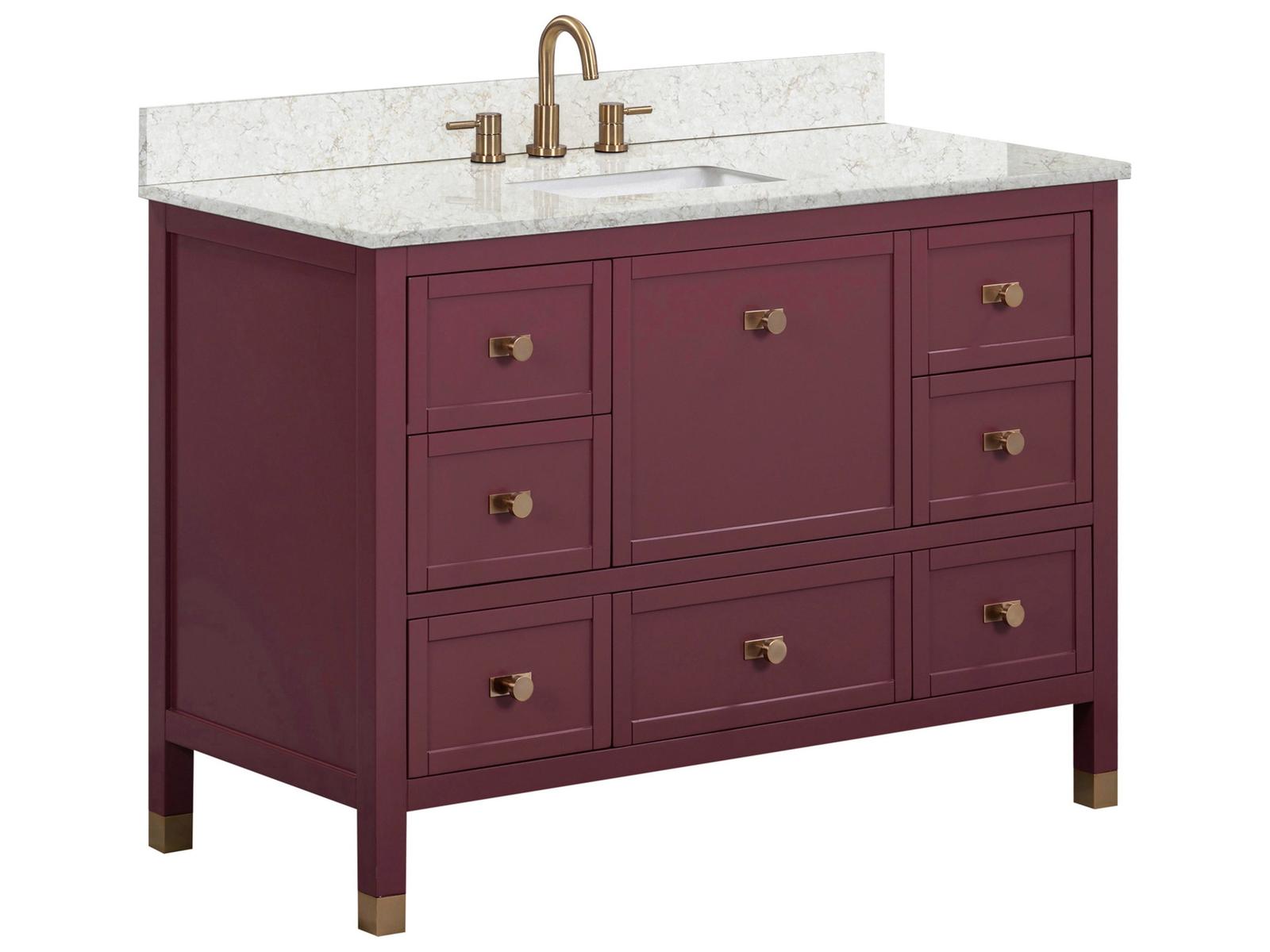 Avanity Alana 49 in. Single Sink Bathroom Vanity in Burgundy Red with Alluring Quartz Top