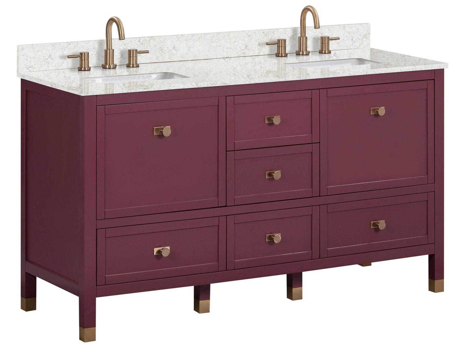Avanity Alana 61 in. Double Sink Bathroom Vanity in Burgundy Red with Alluring Quartz Top