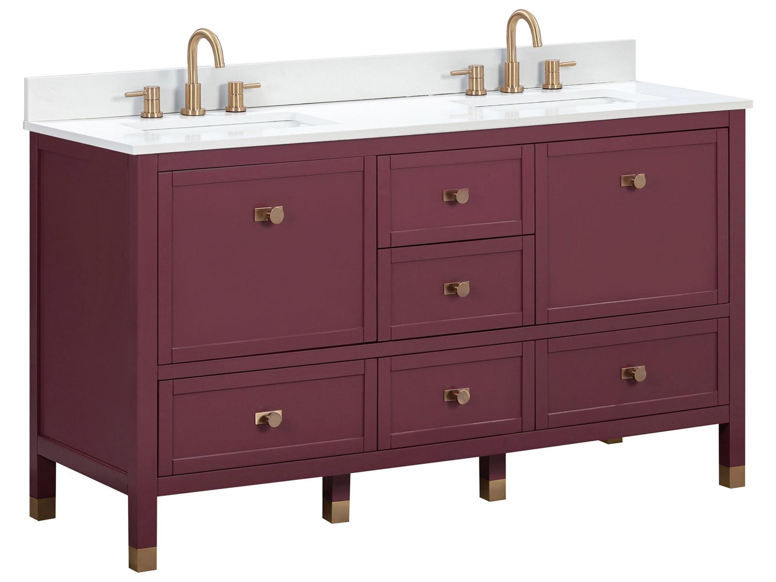 Avanity Alana 61 in. Double Sink Bathroom Vanity in Burgundy Red with White Engineered Stone Top