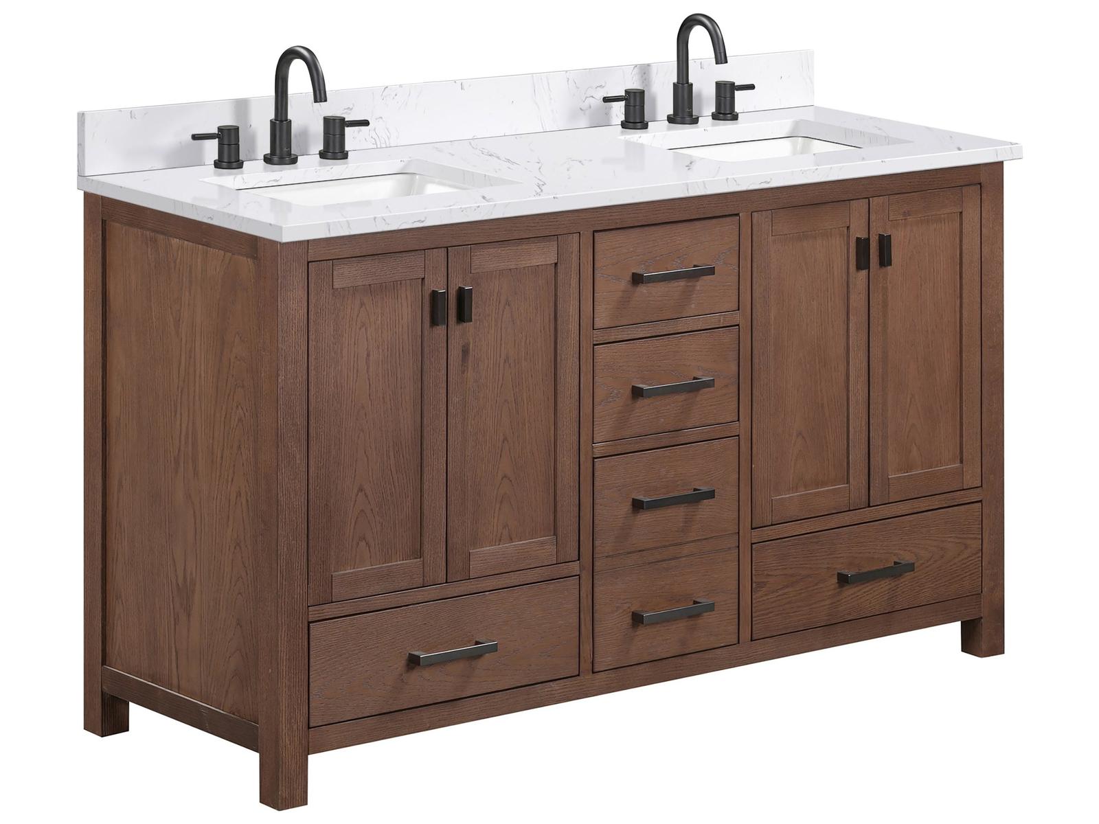 Avanity Modero 61 in. Double Sink Bathroom Vanity in Mocha Oak with ...