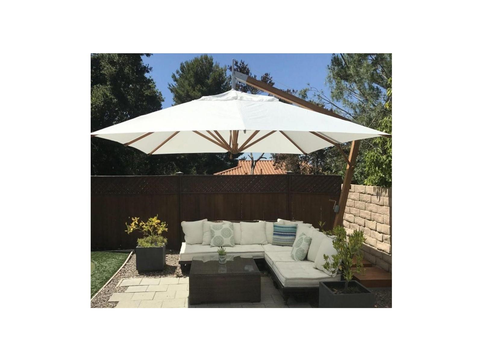 Bambrella Levante Wood 8.5 x 11.5 Foot Rectangular Crank Lift Outdoor Patio Umbrella