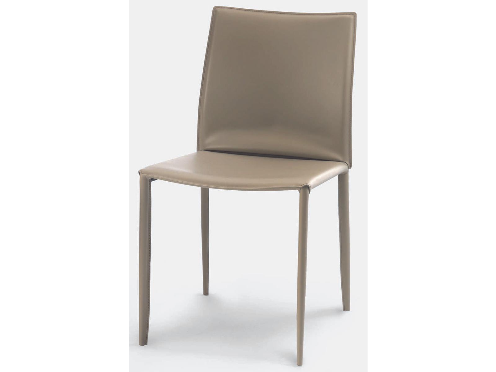 Bontempi Casa Linda Leather Beige Upholstered Side Dining Chair