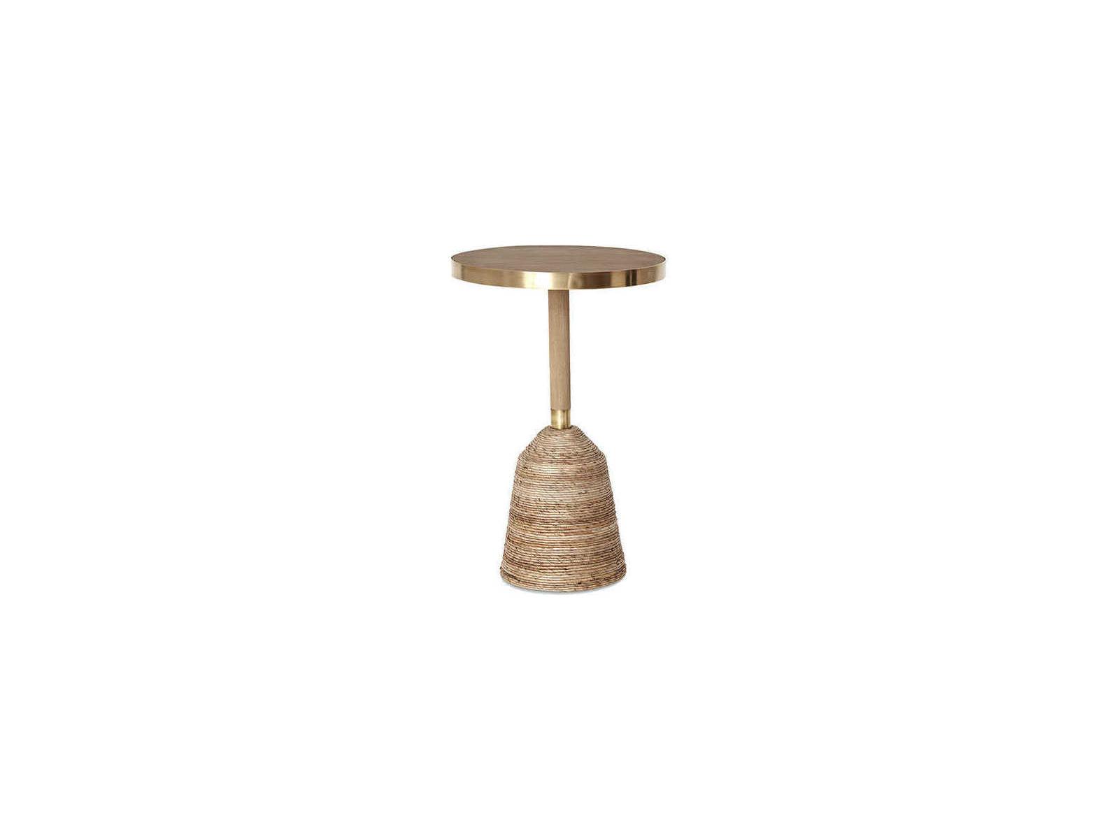Brownstone Mitchell Round Wood Beach Brass End Table