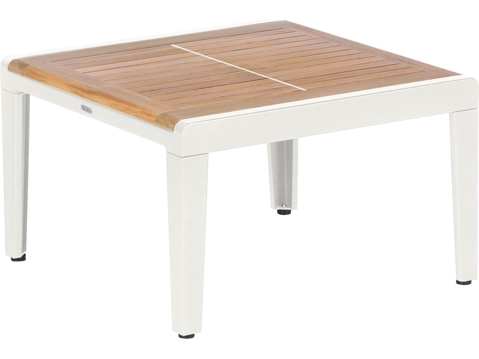 Barlow Tyrie Aura Square Coffee Table - Arctic White Powder-Coated Aluminum - Natural Teak