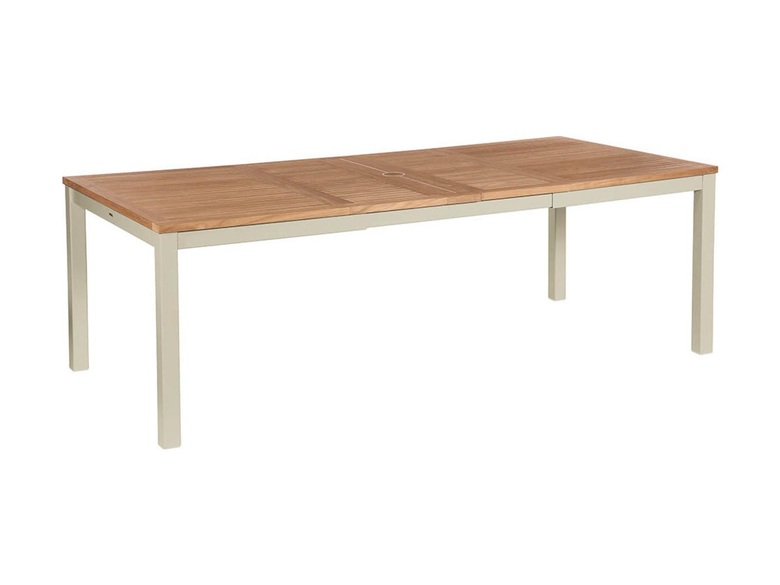 Barlow Tyrie Aura Extending Dining Table Champagne Powder-Coated Aluminum Natural Teak