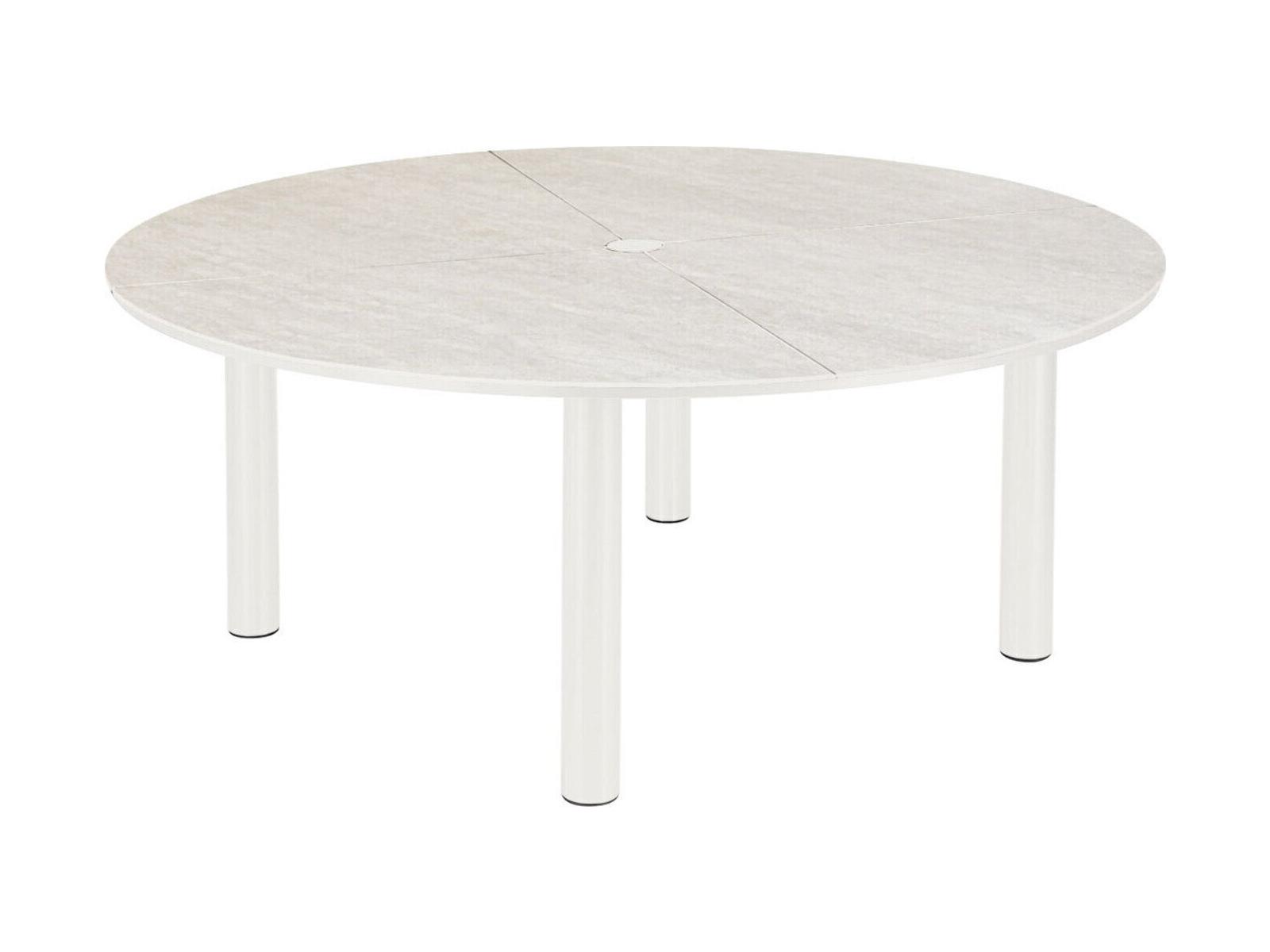 Barlow Tyrie Equinox Round Dining Table Arctic White Powder-Coated Stainless Steel Frost Ceramic