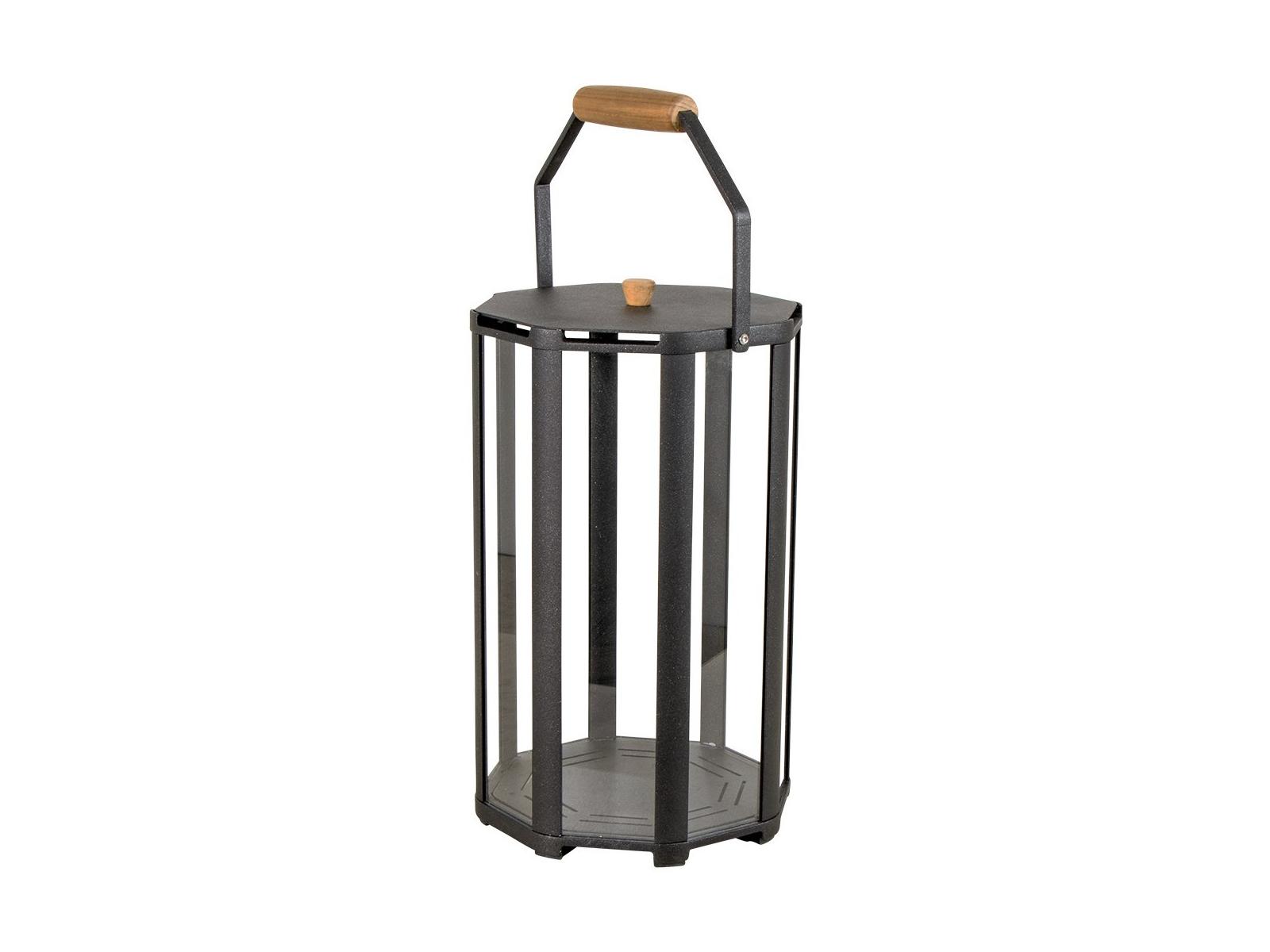 Cane Line Outdoor Lightlux Lava Grey Aluminum Small Lantern with Teak Handle