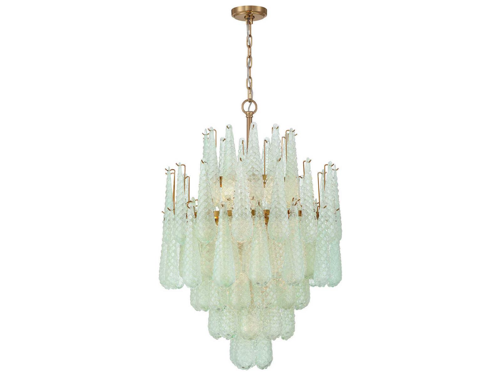Crystorama Ollie 16-Light Aged Brass Green Candelabra Chandelier
