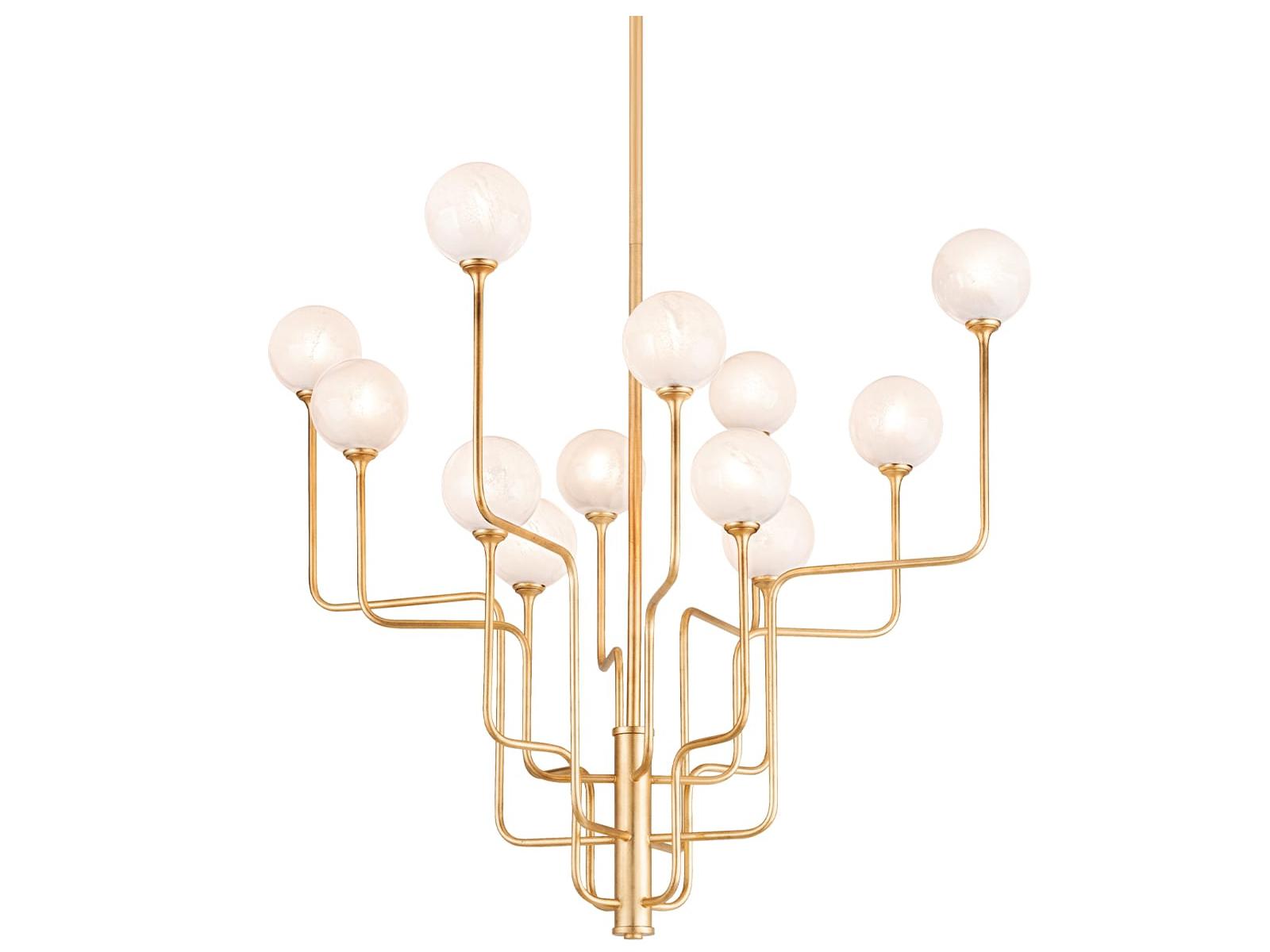 Corbett Lighting Onyx 12-Light Vintage Gold Leaf Glass Globe Tiered Chandelier