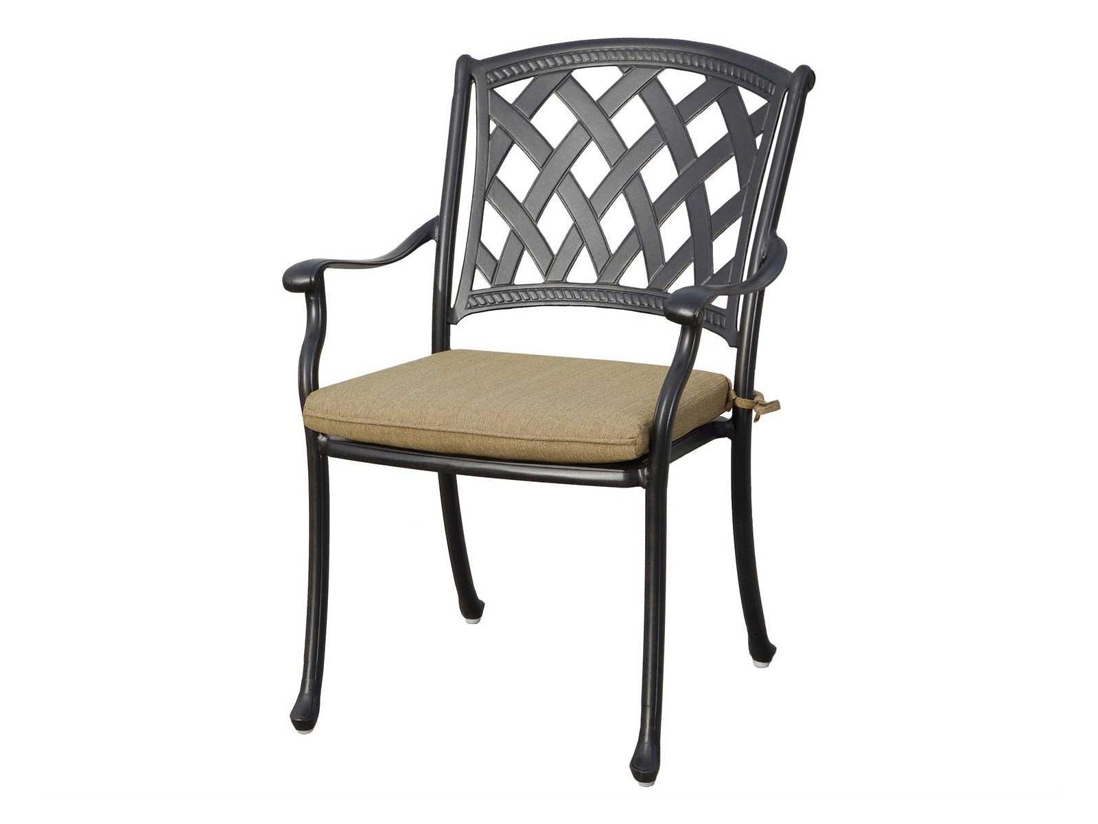 Darlee Ocean View Antique Bronze Cast Aluminum Outdoor Patio Dining Chairs with Sesame Cushions Set of 4