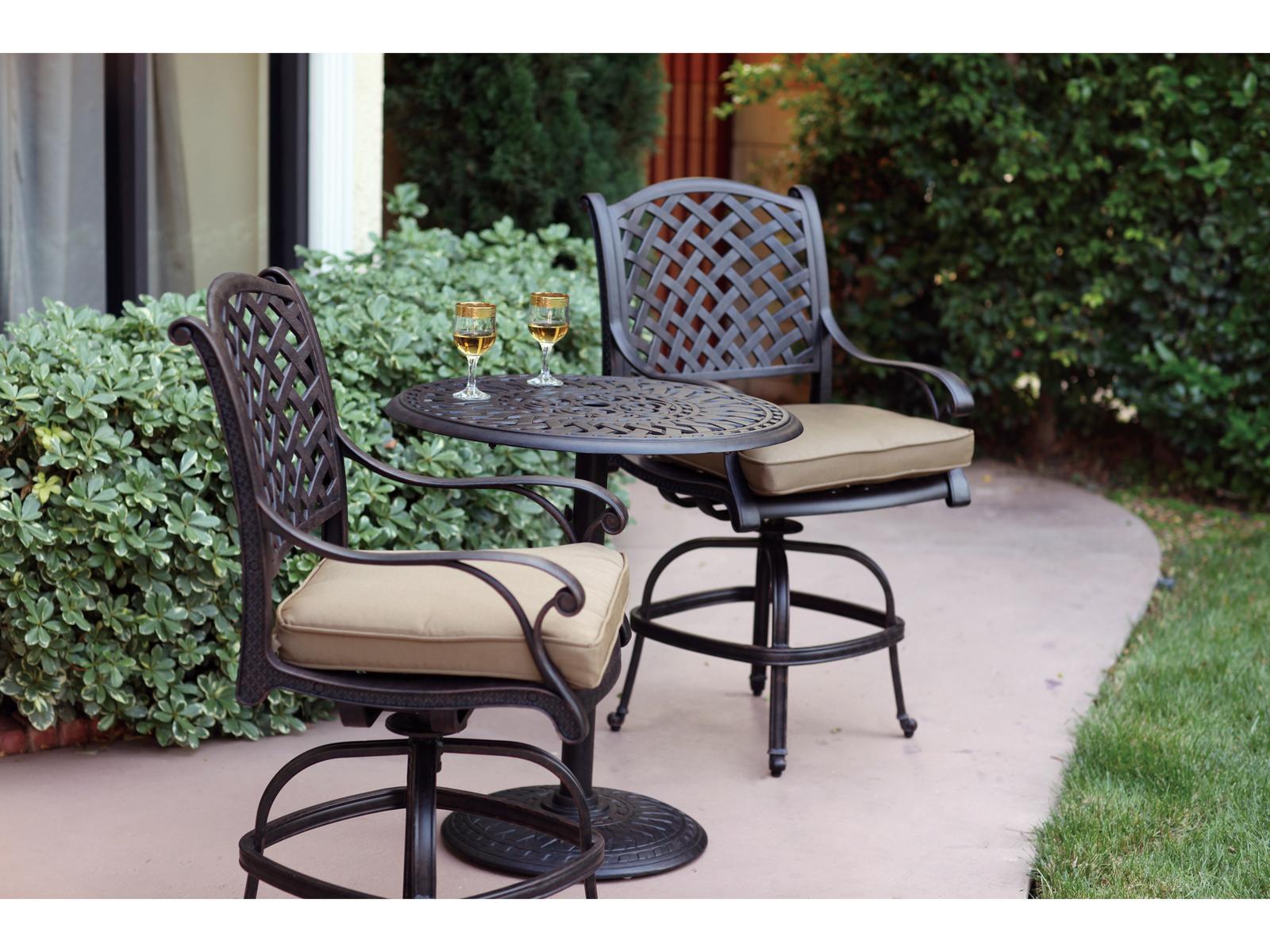 Darlee Outdoor Living Nassau Cast Aluminum 3-Piece Counter Height Set with Cushions and 30'' Round Pedestal Counter Table