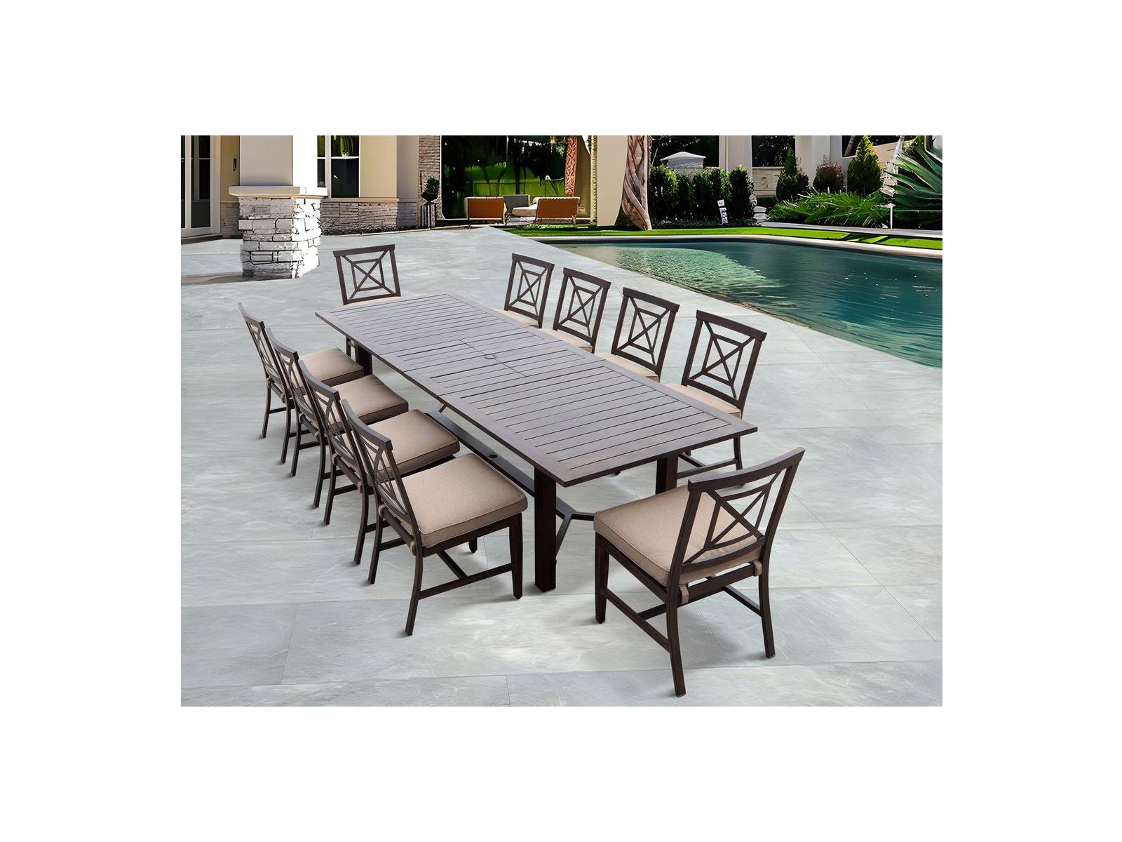 Darlee Outdoor Living Atlantis Walnut Aluminum Dining Set in Beige