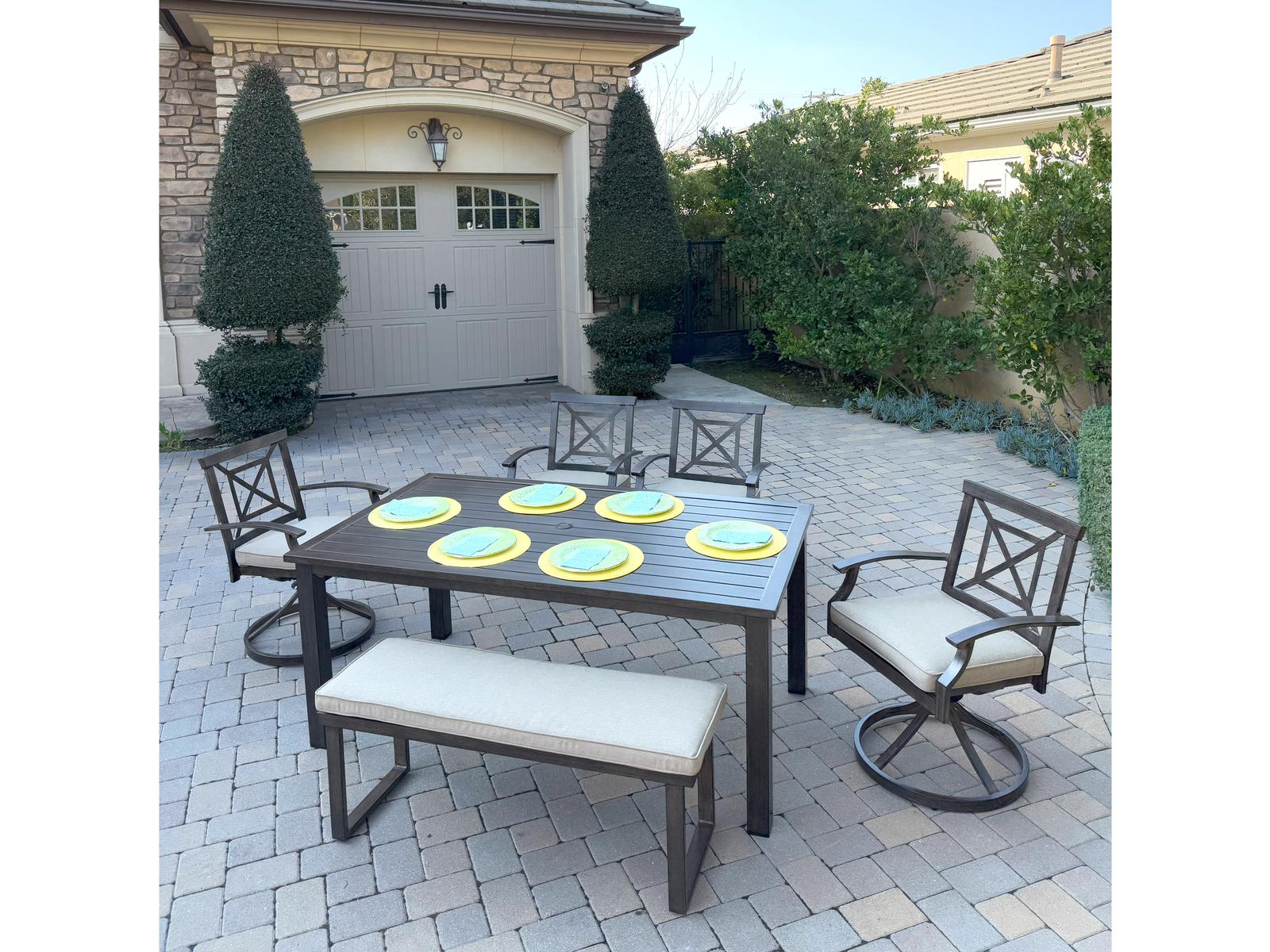 Darlee Outdoor Living Atlantis Aluminum 6-Piece Patio Dining Set with 70" x 41.7" Rectangular Table