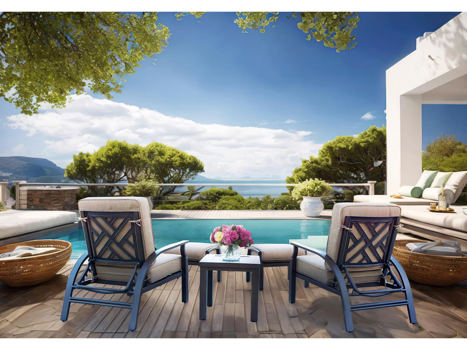 Darlee Outdoor Living Brooklyn Aluminum Multibrown 5 Piece Lounge Set in Sesame Cushions with 21'' Wide Square End Table