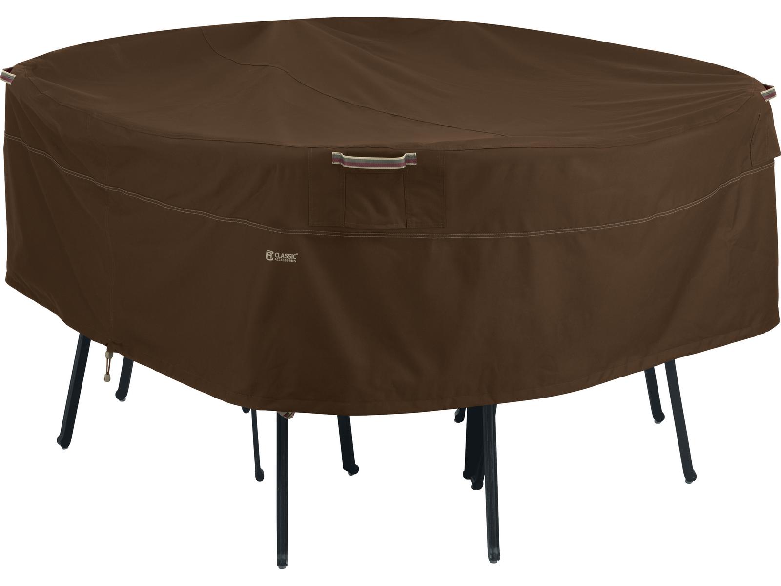 Duck Covers Madrona Dark Cocoa 96 Inch Round Patio Table & Chair Set Cover