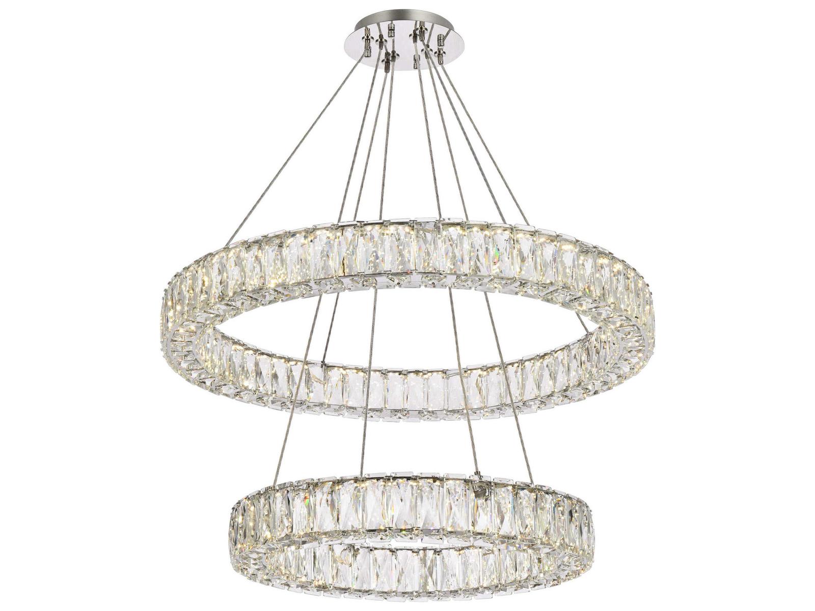 Elegant Lighting Monroe 2-Light Chrome LED Drum Tiered Chandelier