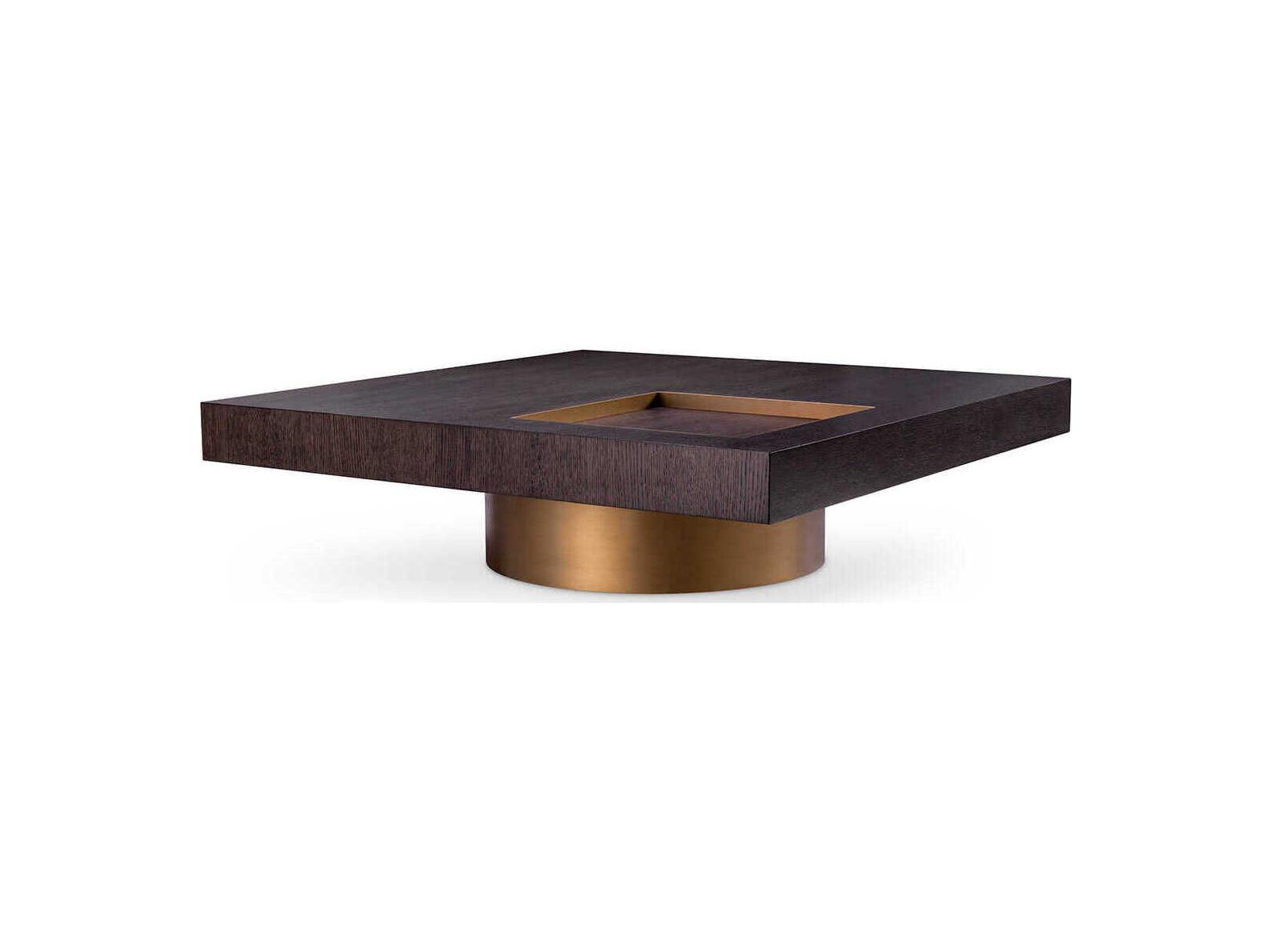 Eichholtz Otus Square Mocha Oak Veneer Brushed Brass Coffee Table