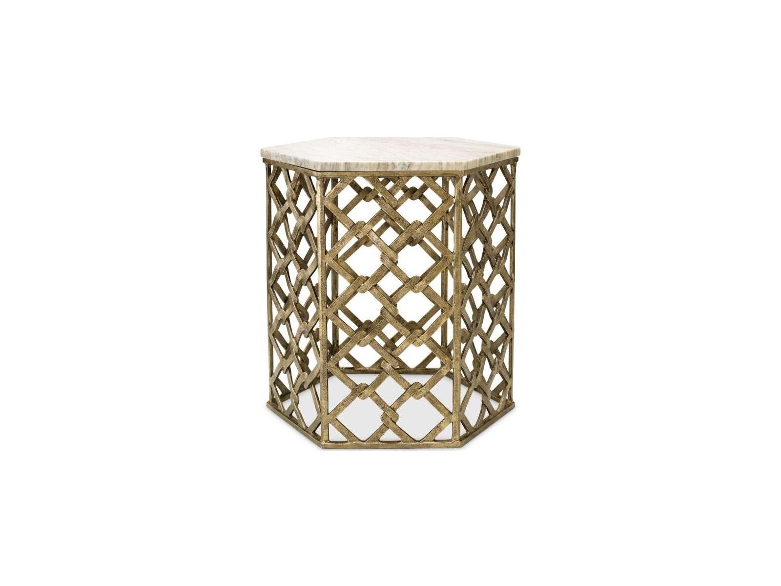 Ethnicraft Side Table Stratham Antique Brass Finish Marble Top