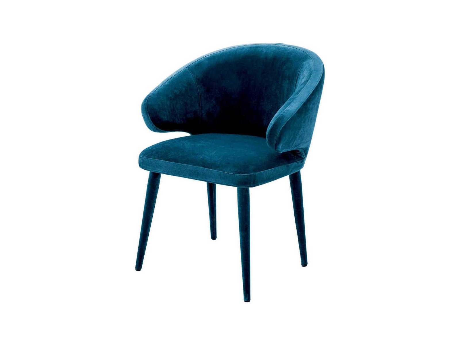 Eichholtz Cardinale Blue Velvet Upholstered Arm Dining Chair