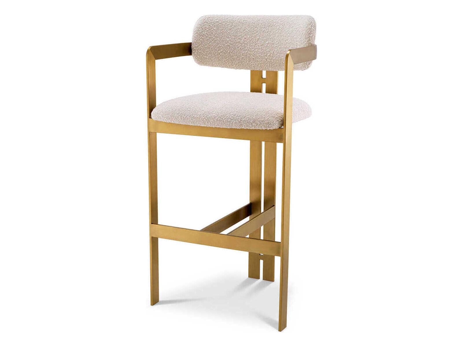 Eichholtz Donato Brushed Brass Boucle Cream Upholstered Bar Stool