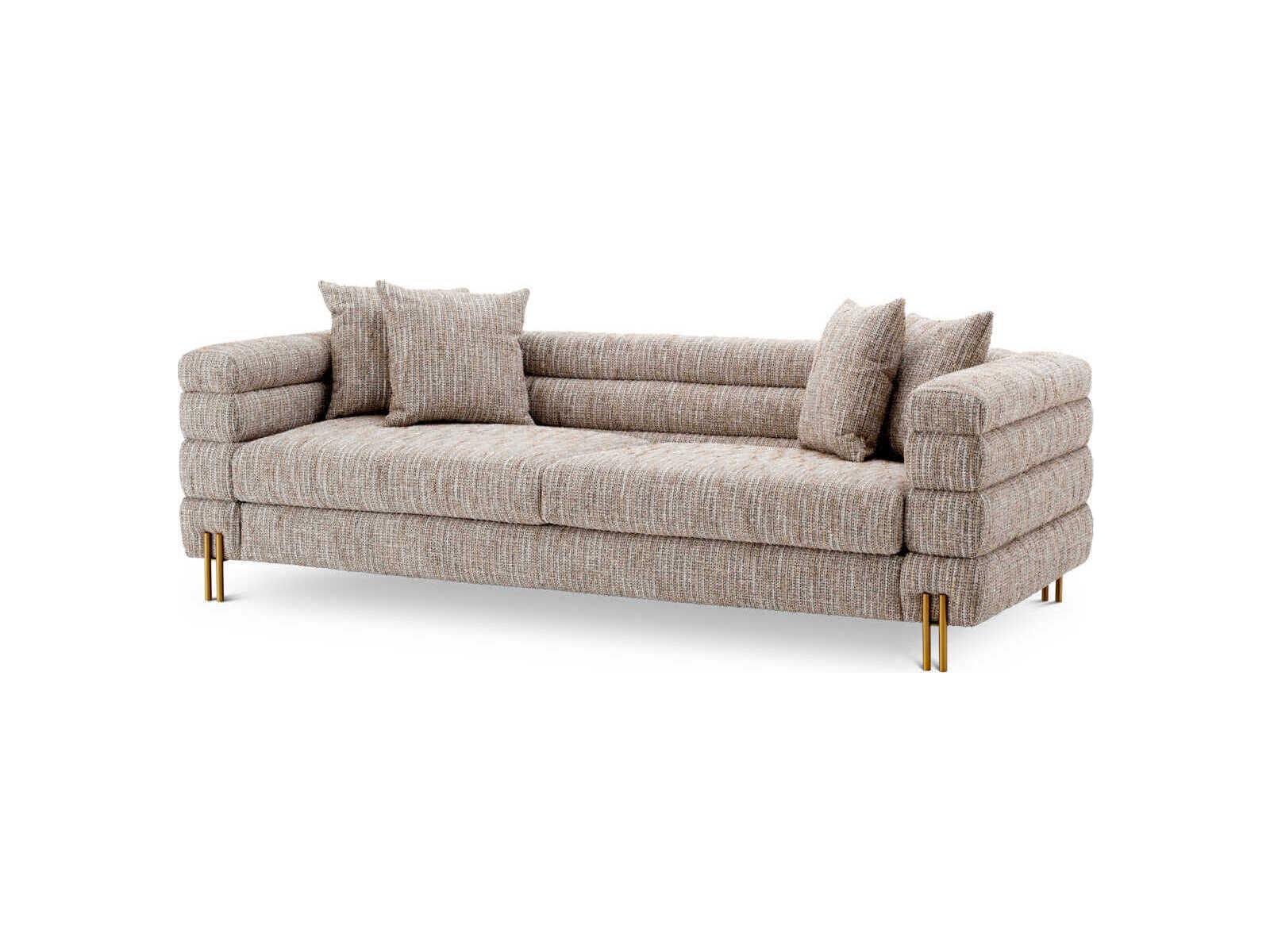 Eichholtz York Mademoiselle Beige Brushed Brass Legs Upholstered Sofa