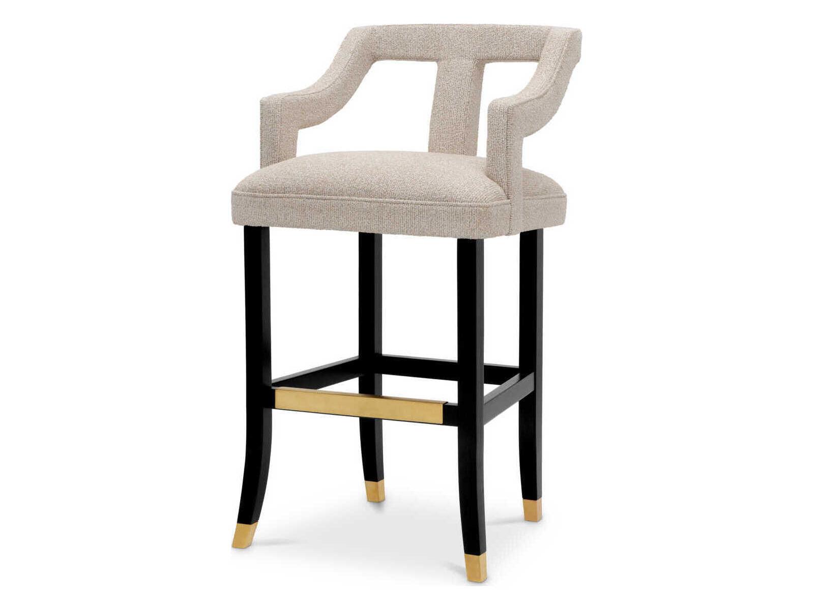 Eichholtz Roumier Palmer Beige Black Legs Upholstered Bar Stool
