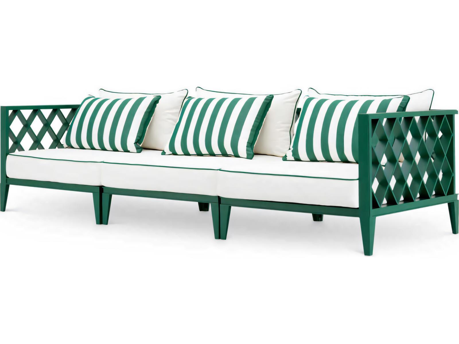 Eichholtz Outdoor White Finish Sunbrella Mineral Blue Sofa