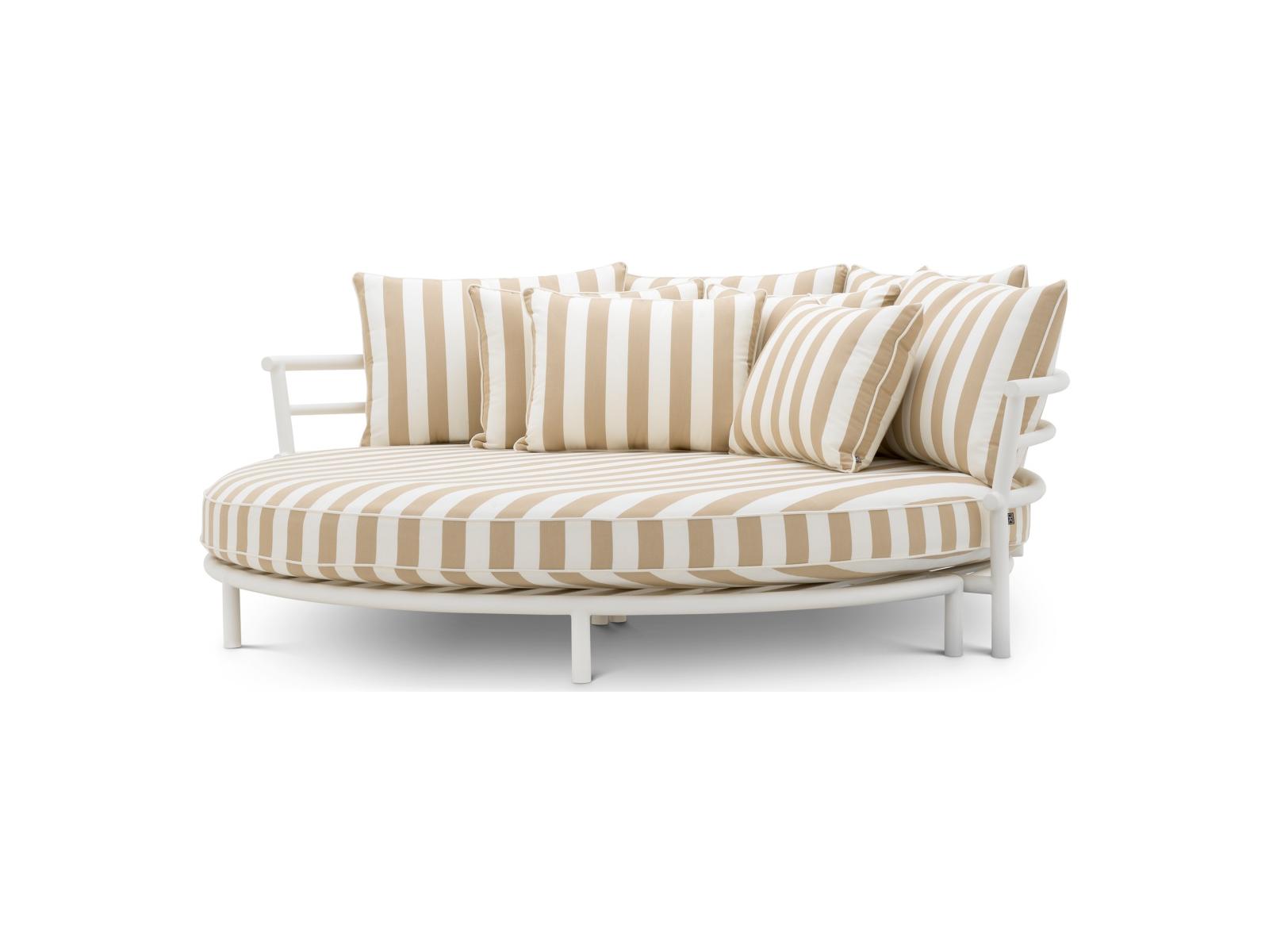 Eichholtz Outdoor Laguno Matte White Finish | Florent Beige Aluminum Cushion Lounge Bed