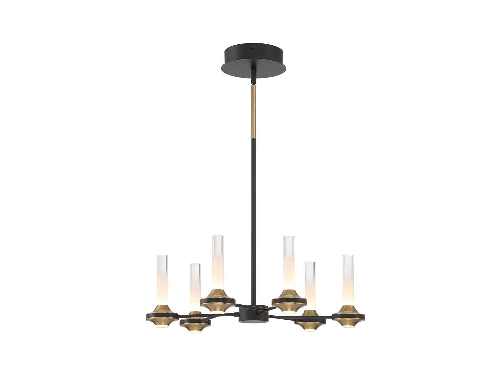 Eurofase Torcia 12-Light Black Brass Glass LED Cylinder Chandelier