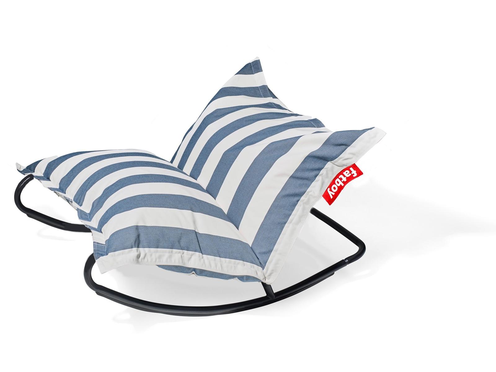 Fatboy Outdoor Original Slim Bean Bag Chair Rock 'n Roll Rocker Bundle in Stripe Ocean Blue