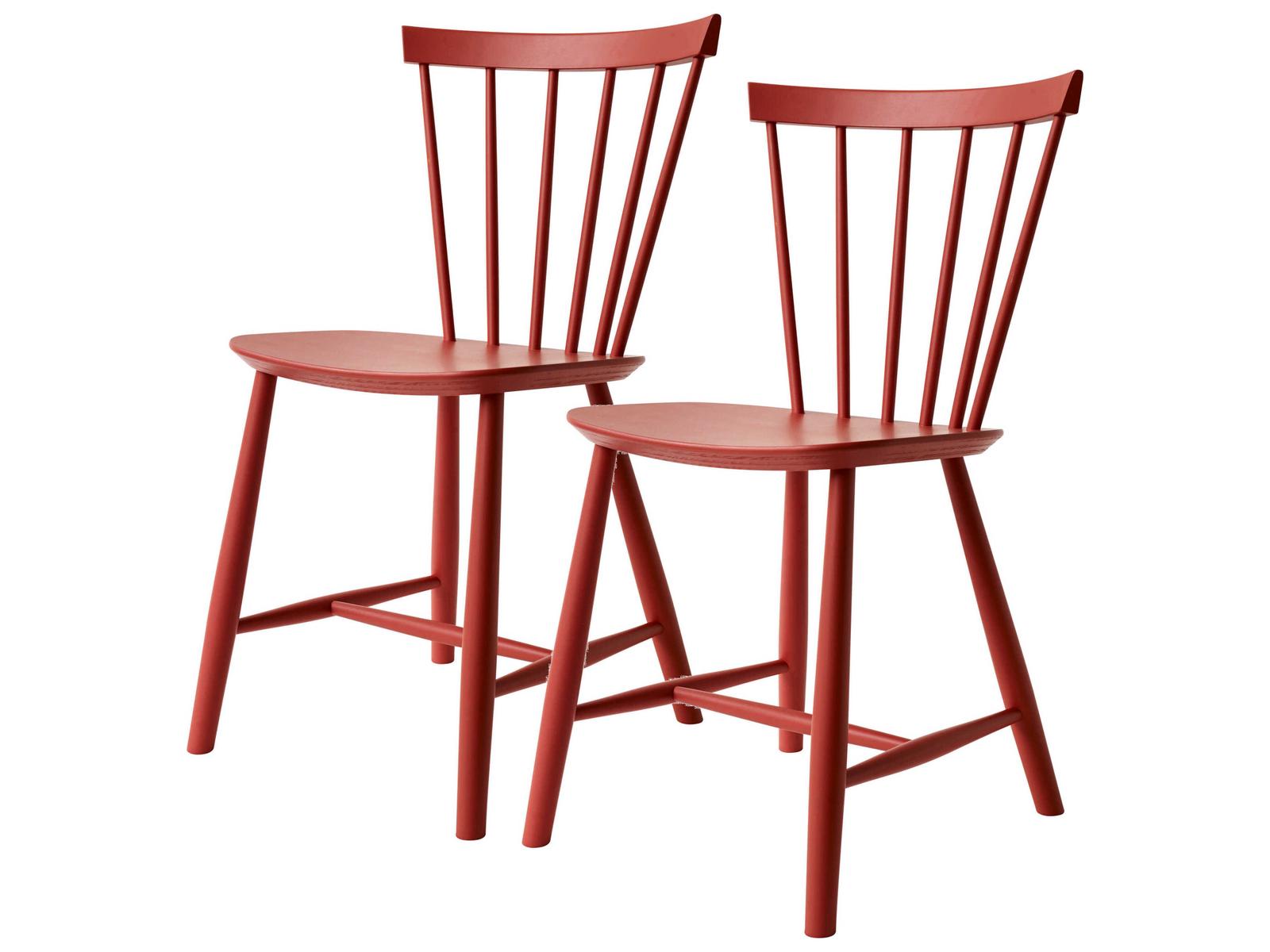 FDB Mobler J46 Beech Wood Red Armless Dining Chair Set of 2