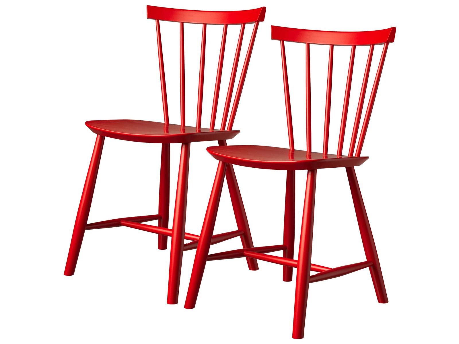 FDB Mobler J46 Beech Wood Red Armless Dining Chair Set of 2