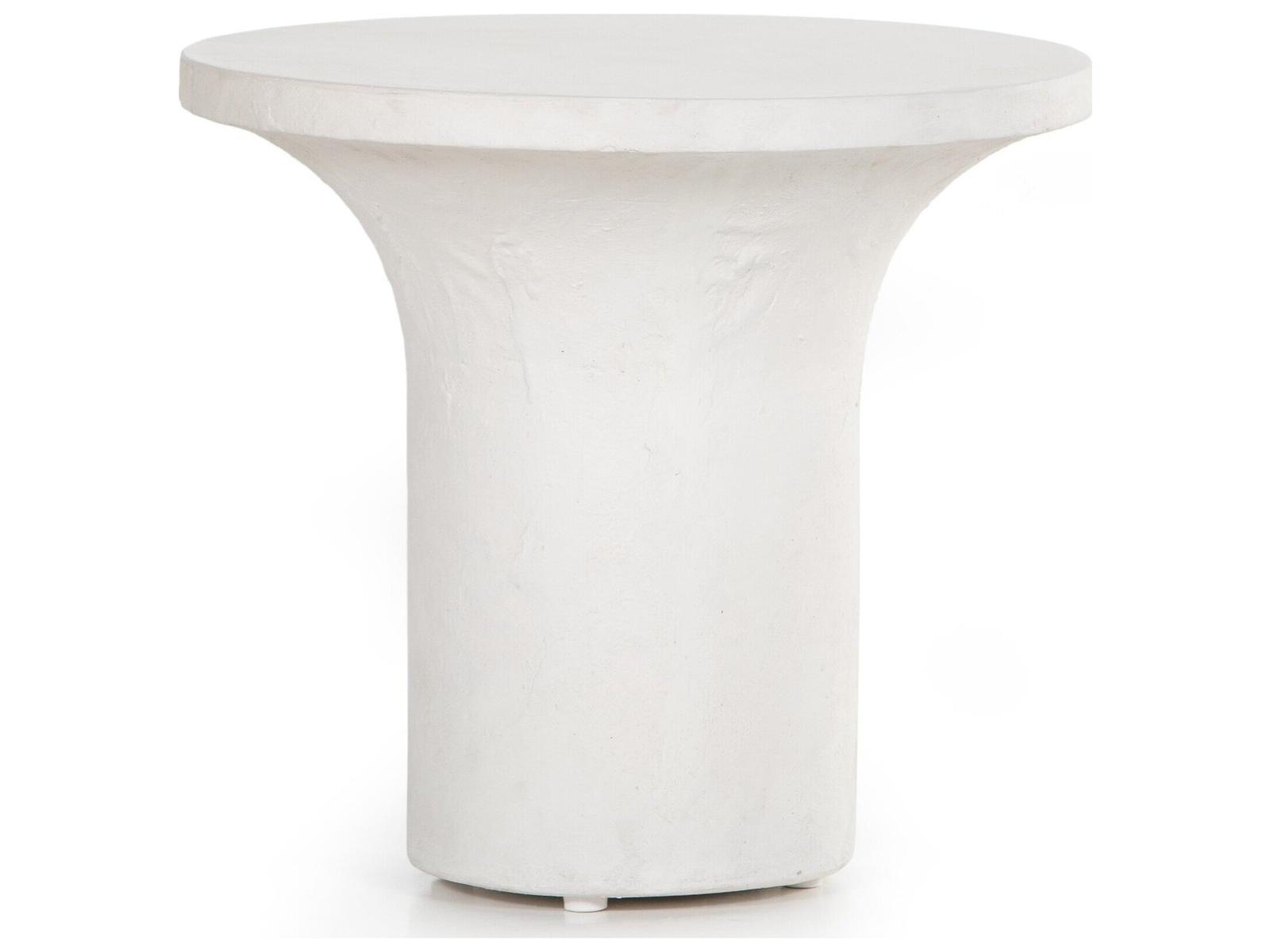 Four Hands Constantine Parra Round Plaster Molded Concrete White End Table