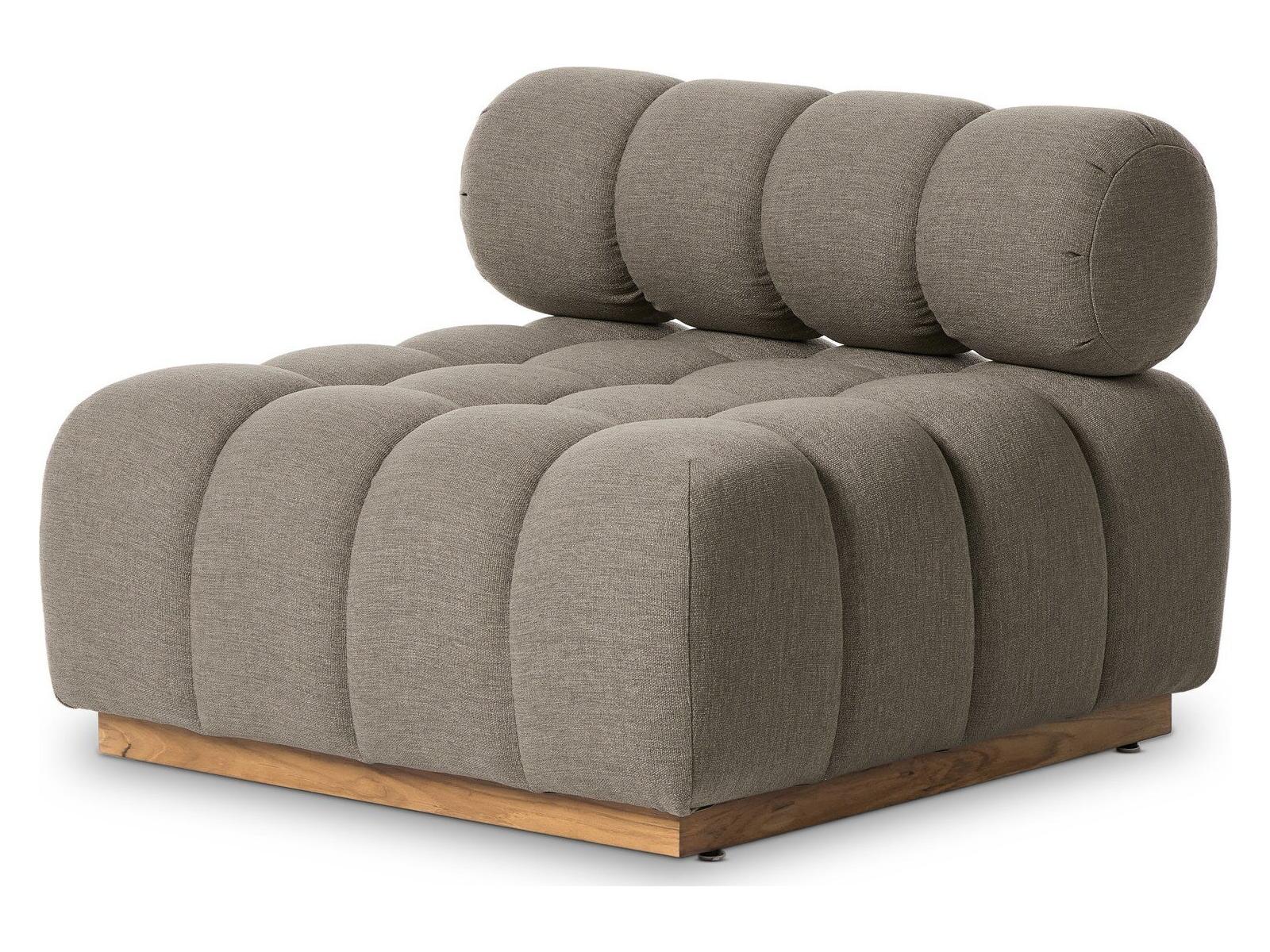 Four Hands Outdoor Solano Natural Teak Armless Lounge Chair with Alessi Fawn Cushion