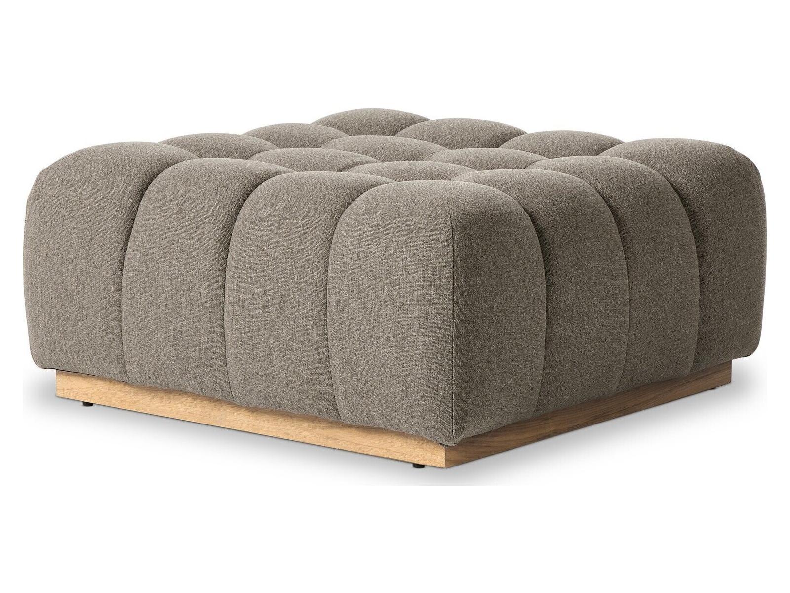 Four Hands Outdoor Solano Natural Teak Ottoman with Alessi Fawn Cushion