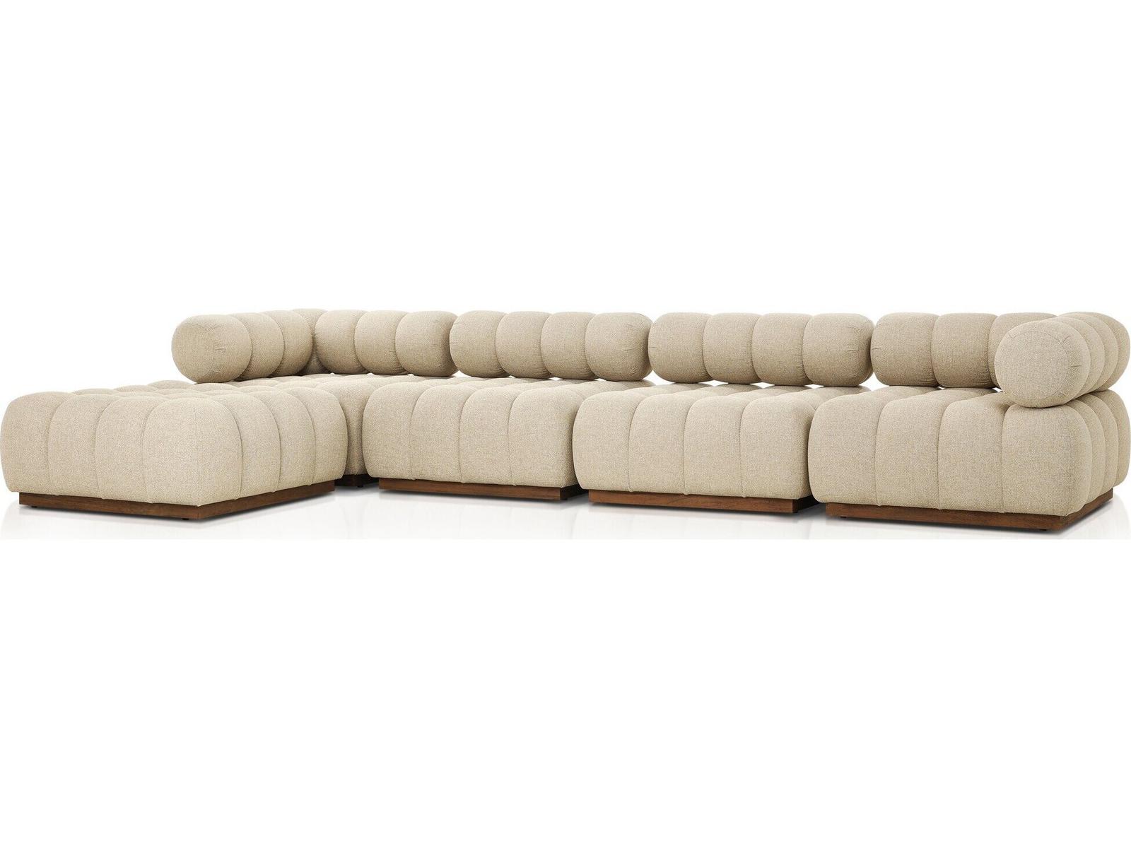 Four Hands Outdoor Roma 4Pc Sectional w/ Ottoman Hayes Cream