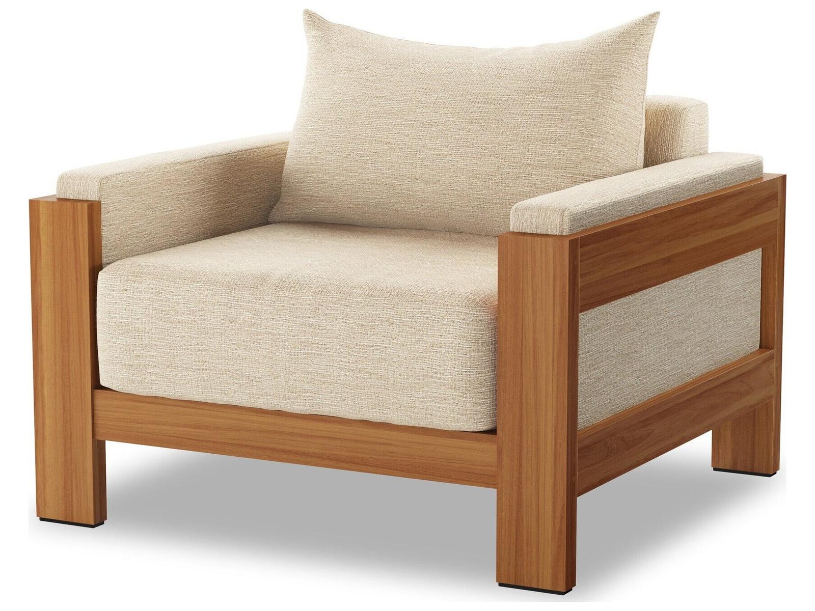 Four Hands Outdoor Duvall Natural Teak Lounge Chair with Casa Cream Cushion