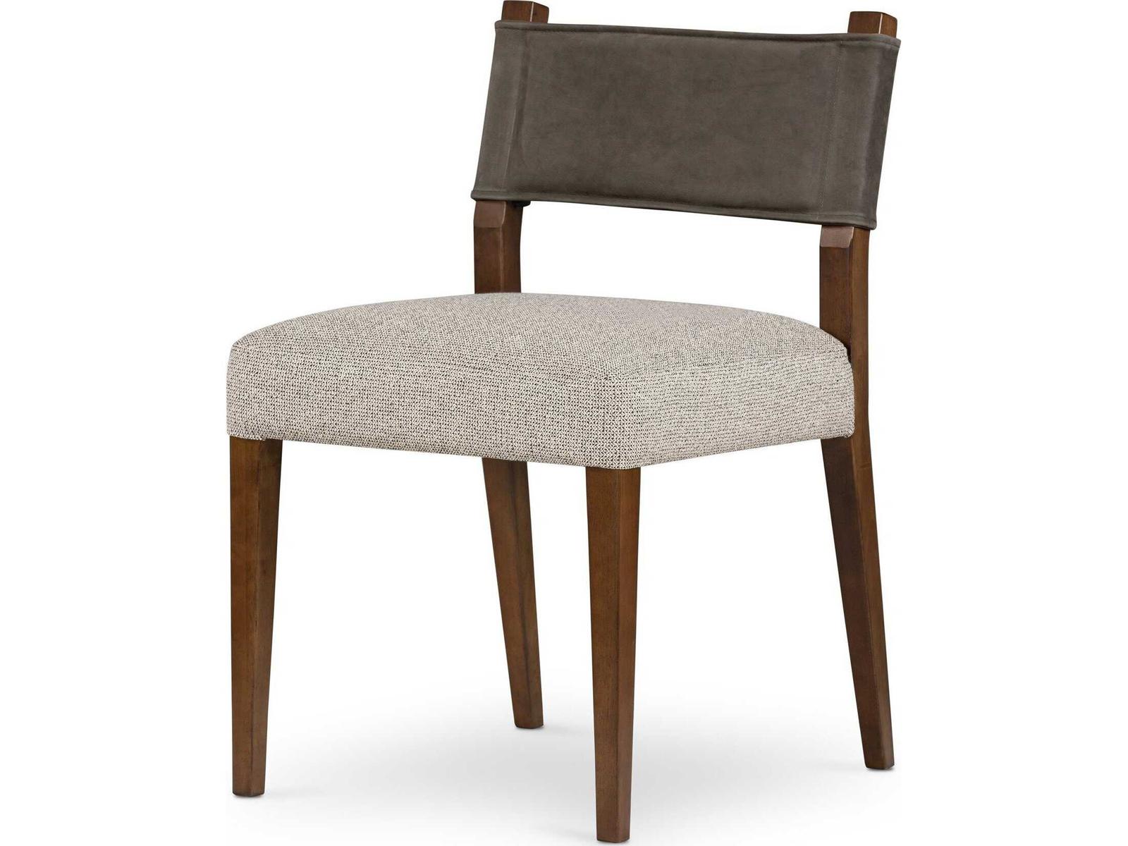 Four Hands Berman Ferris Leather Parrawood Gray Upholstered Side Dining Chair