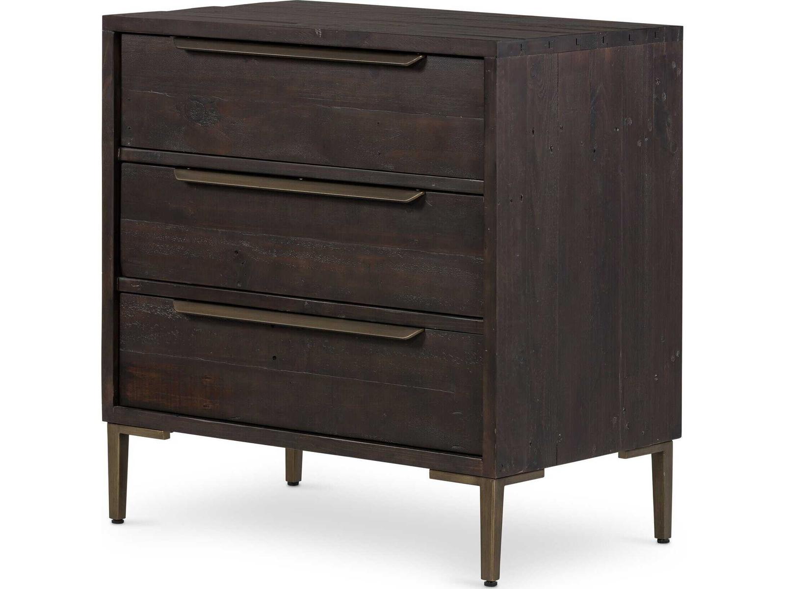Four Hands Wyeth 3-Drawers Black Pine Wood Nightstand