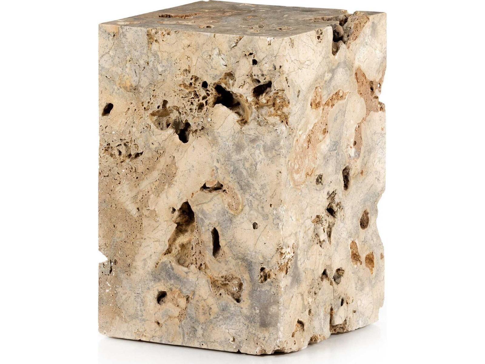 Four Hands Palu Faydon Square Stone Romano Fosse Travertine End Table