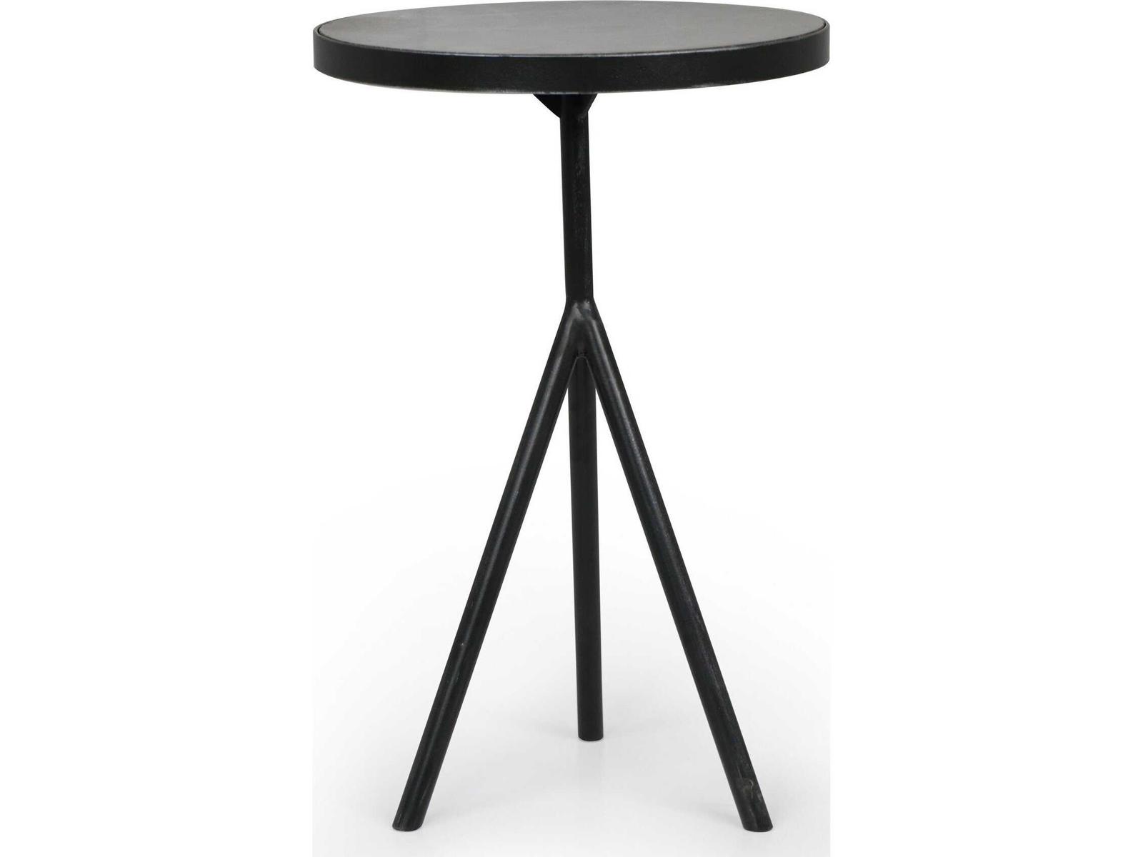 Four Hands Hughes Corin Round Powder Black Bluestone End Table