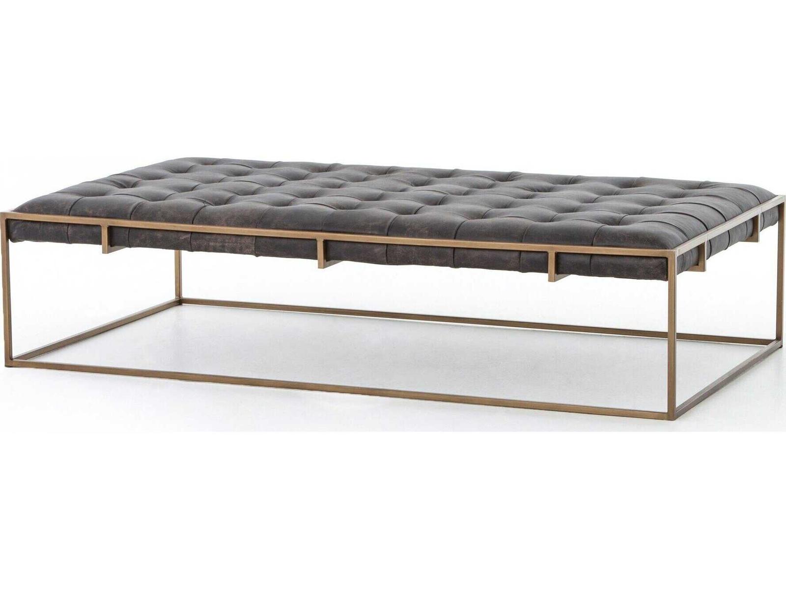 Four Hands Irondale Oxford Rectangular Leather Rialto Ebony Antique Brass Coffee Table