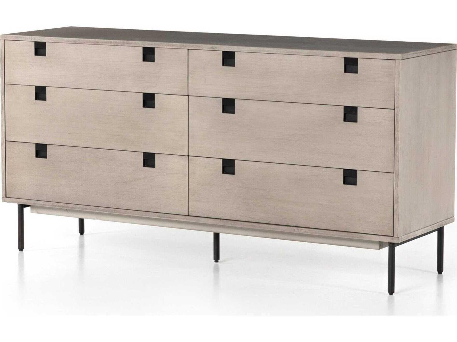 Four Hands Patten Carly 6-Drawers Gray Acacia Wood Double Dresser