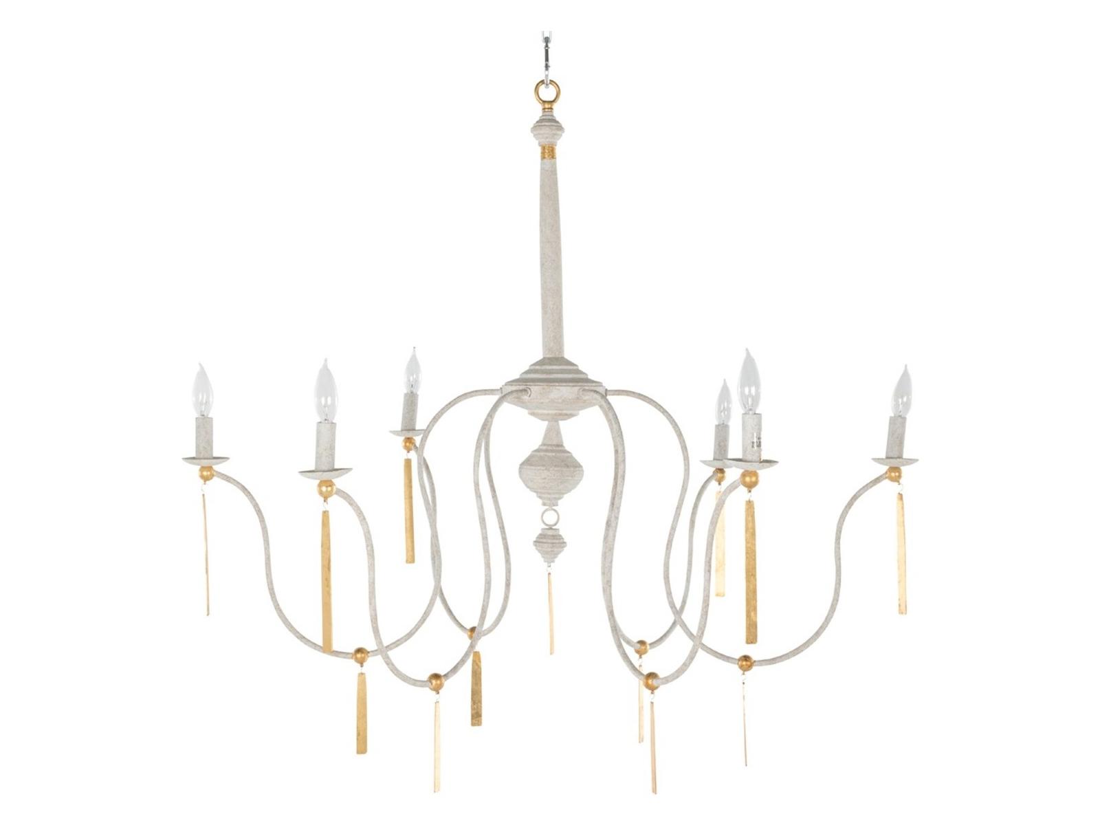 Gabby Tracy 6-Light Textured White Vintage Gold Candelabra Chandelier