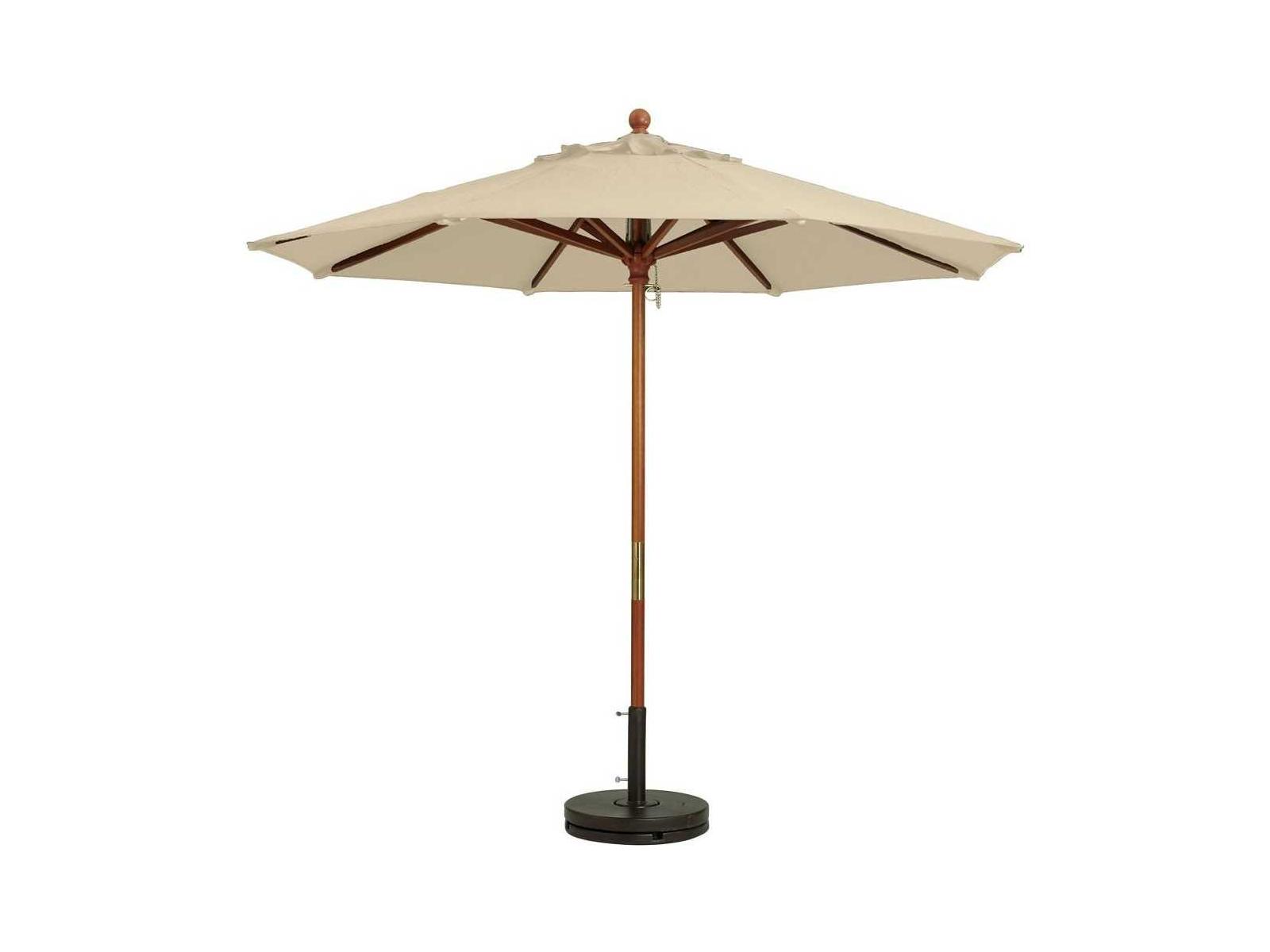 Grosfillex Market Wood 9 Foot Round Patio Umbrella in Khaki