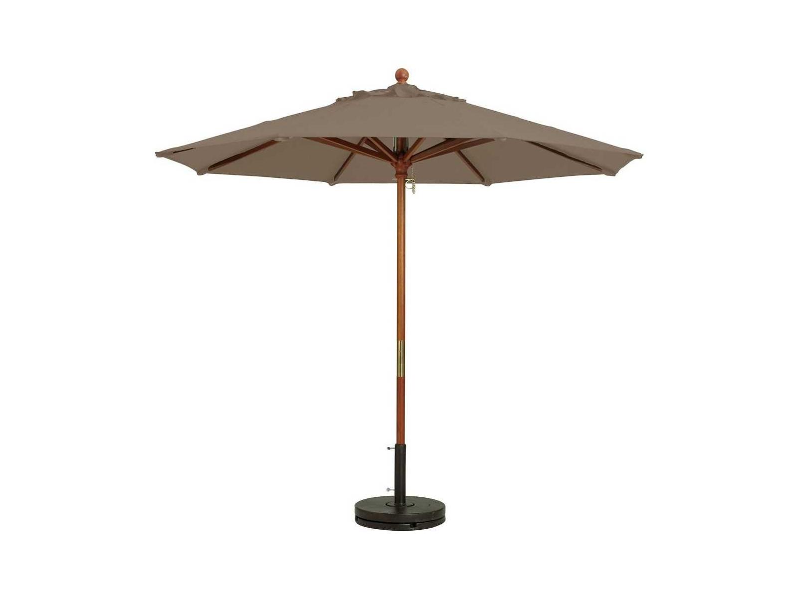 Grosfillex Market Wood 7 Foot Round Outdoor Patio Umbrella in Taupe